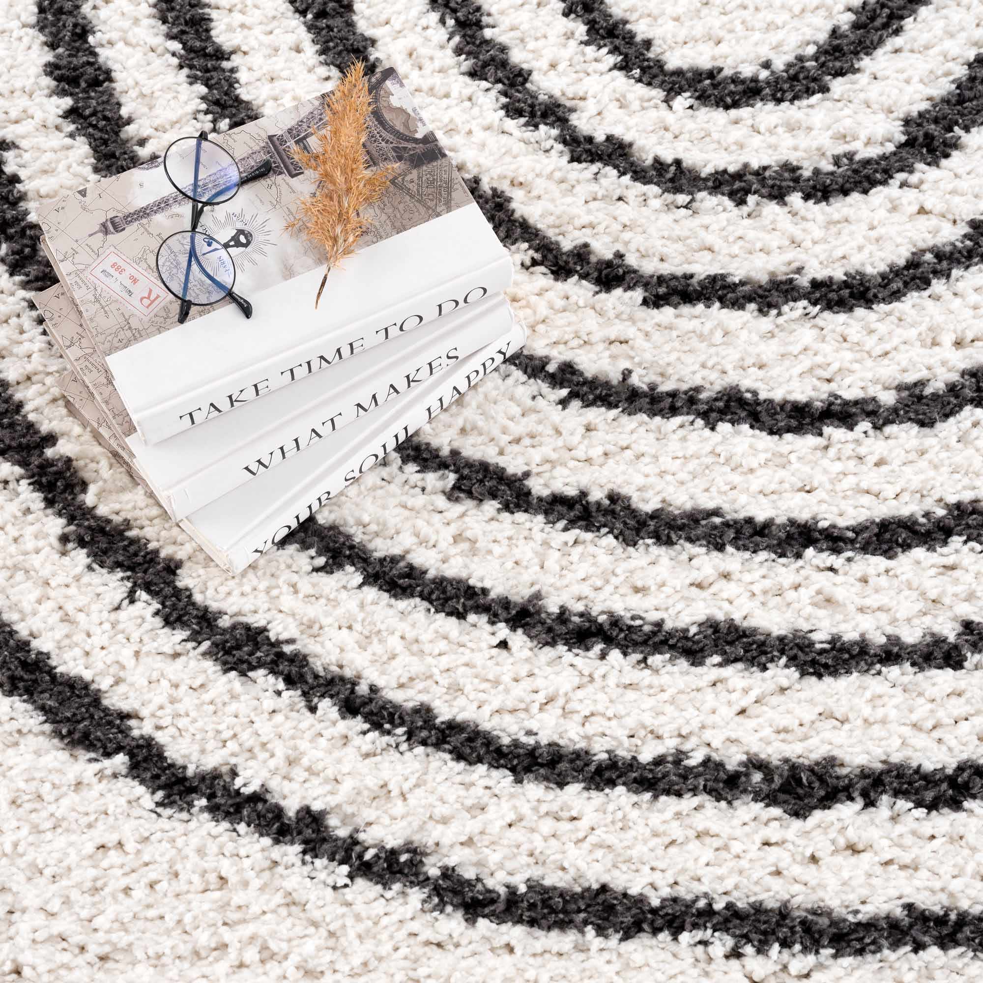 Ivory and Charcoal Geometrical Moroccan Design Plush Pile Area Rug - Image 14