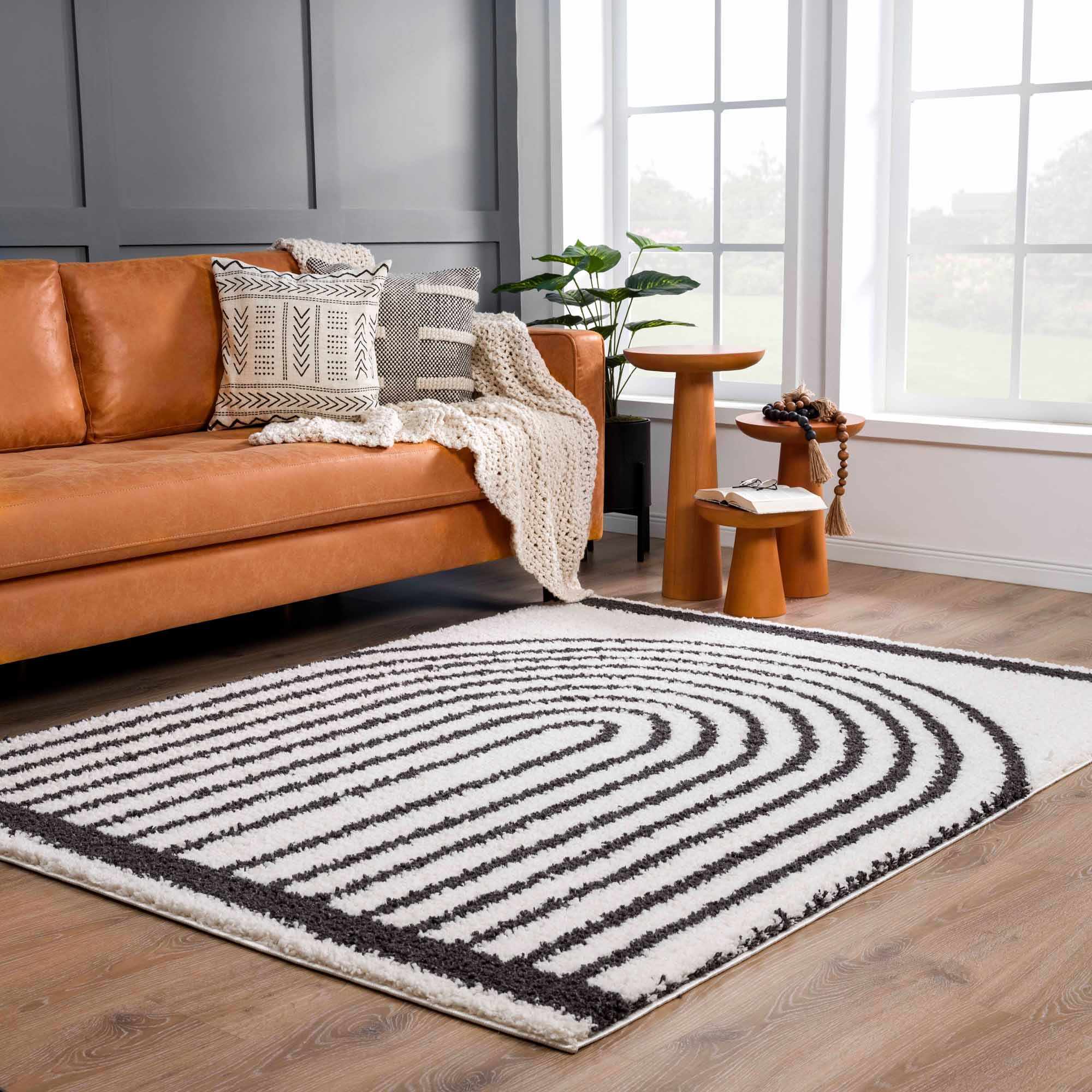 Ivory and Charcoal Geometrical Moroccan Design Plush Pile Area Rug - Image 15