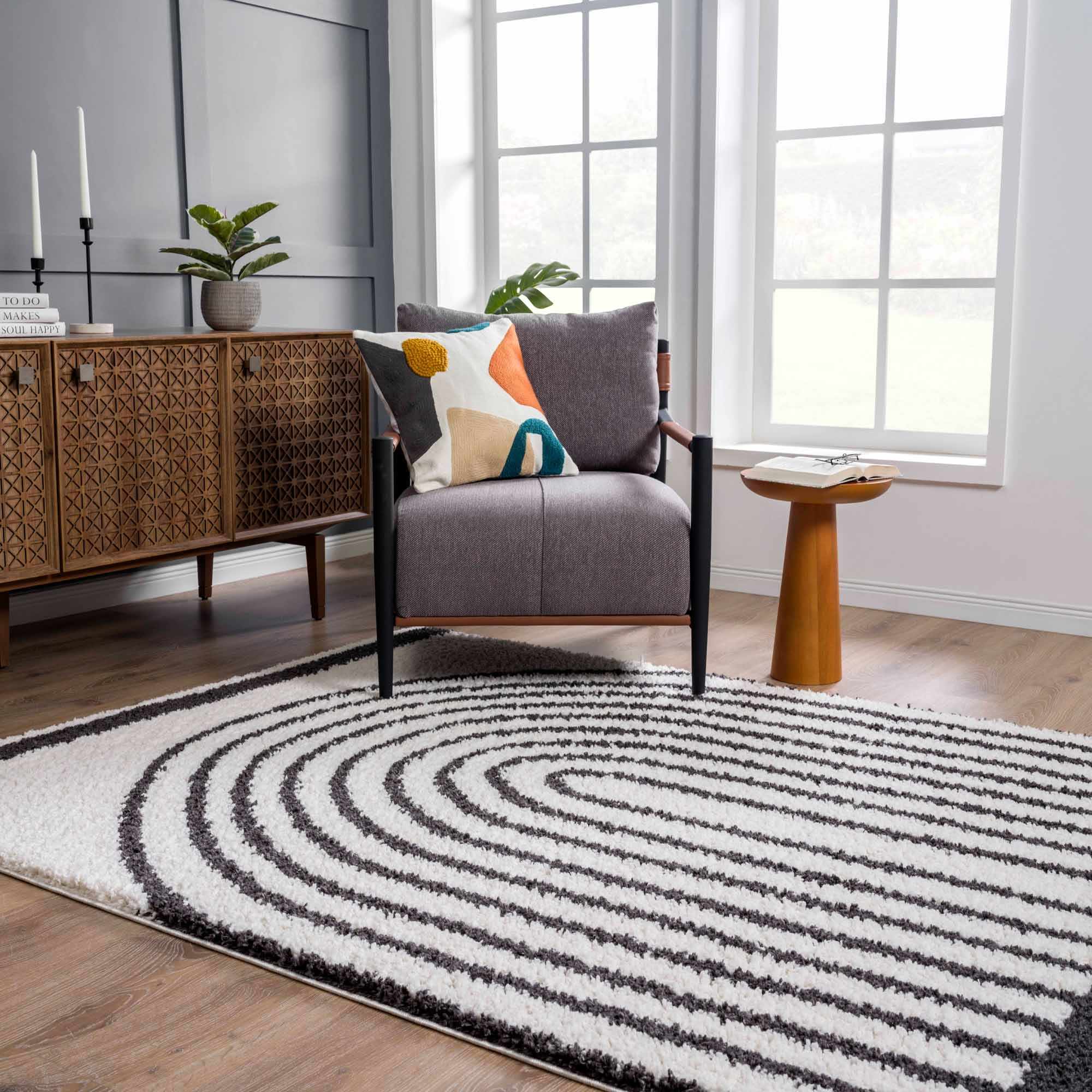 Ivory and Charcoal Geometrical Moroccan Design Plush Pile Area Rug - Image 16
