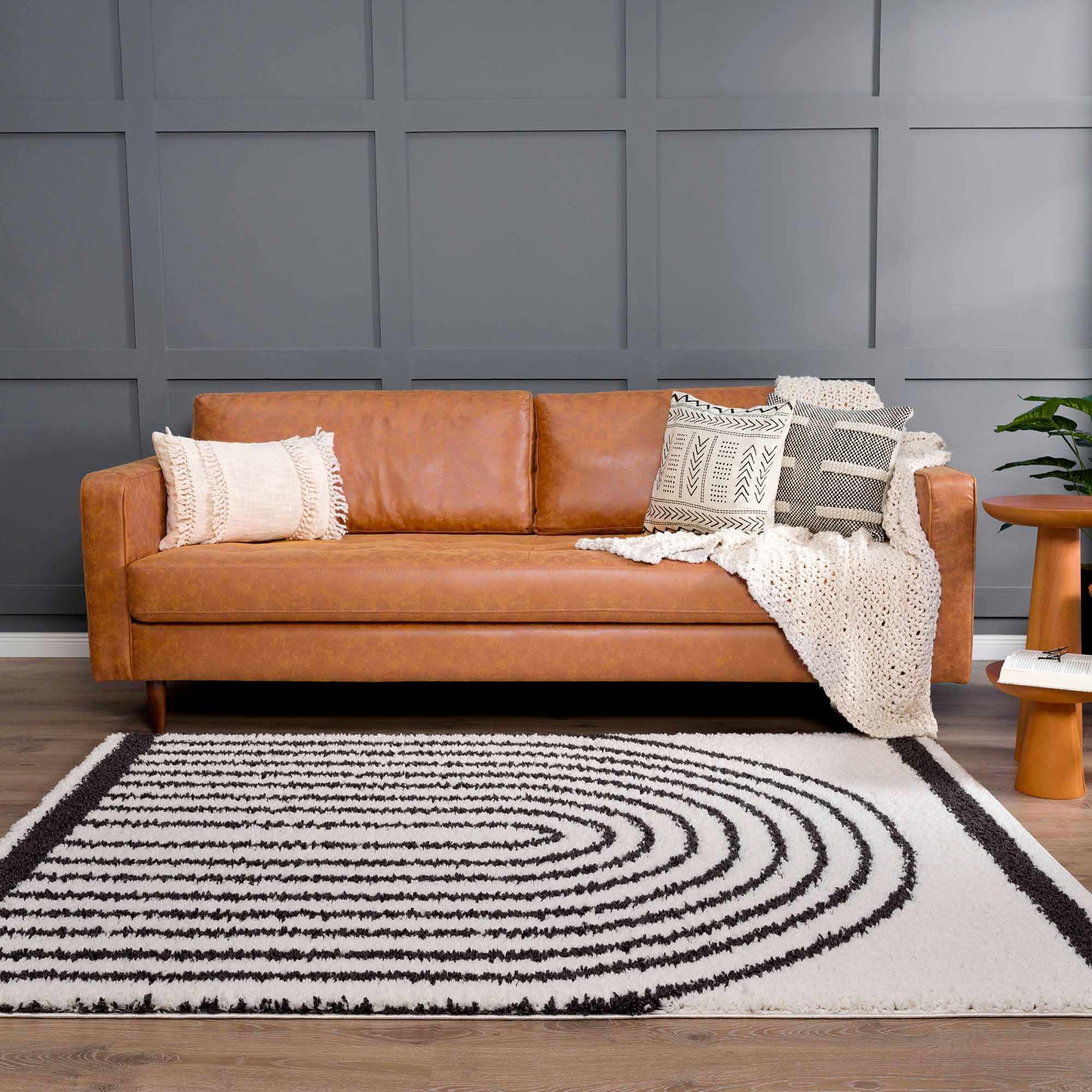 Ivory and Charcoal Geometrical Moroccan Design Plush Pile Area Rug - Image 17