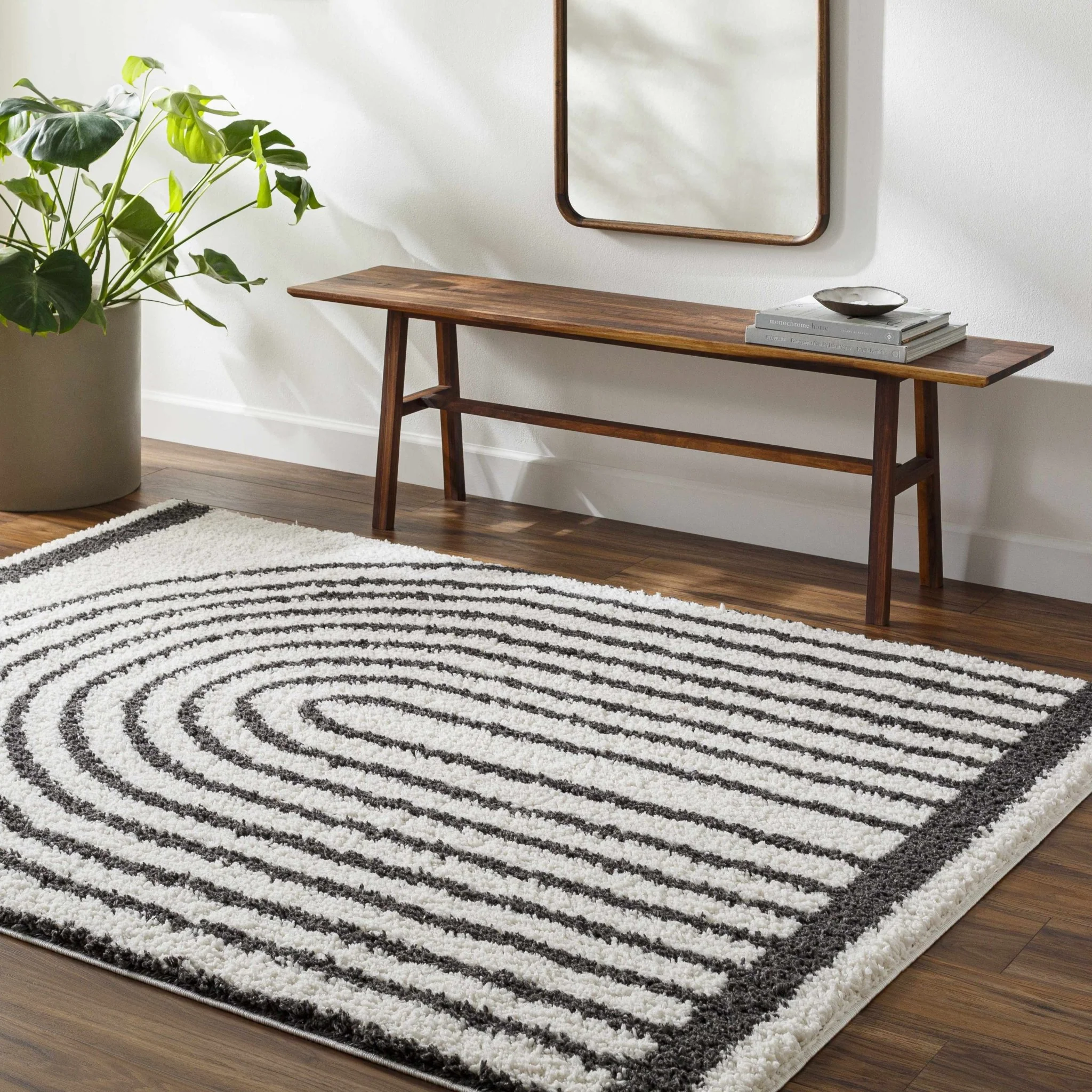 Ivory and Charcoal Geometrical Moroccan Design Plush Pile Area Rug - Image 18