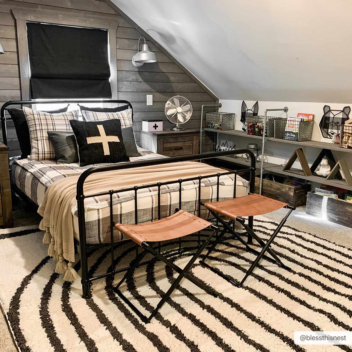 Ivory and Charcoal Geometrical Moroccan Design Plush Pile Area Rug - Image 2