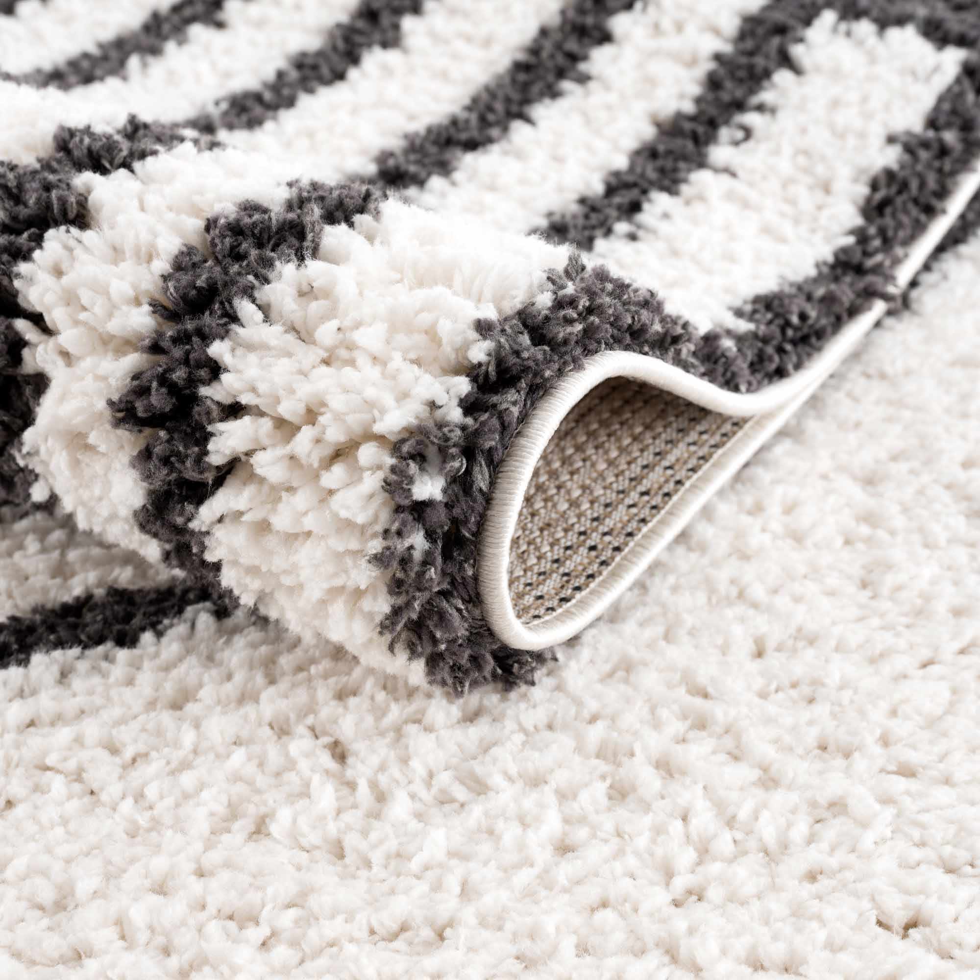 Ivory and Charcoal Geometrical Moroccan Design Plush Pile Area Rug - Image 6