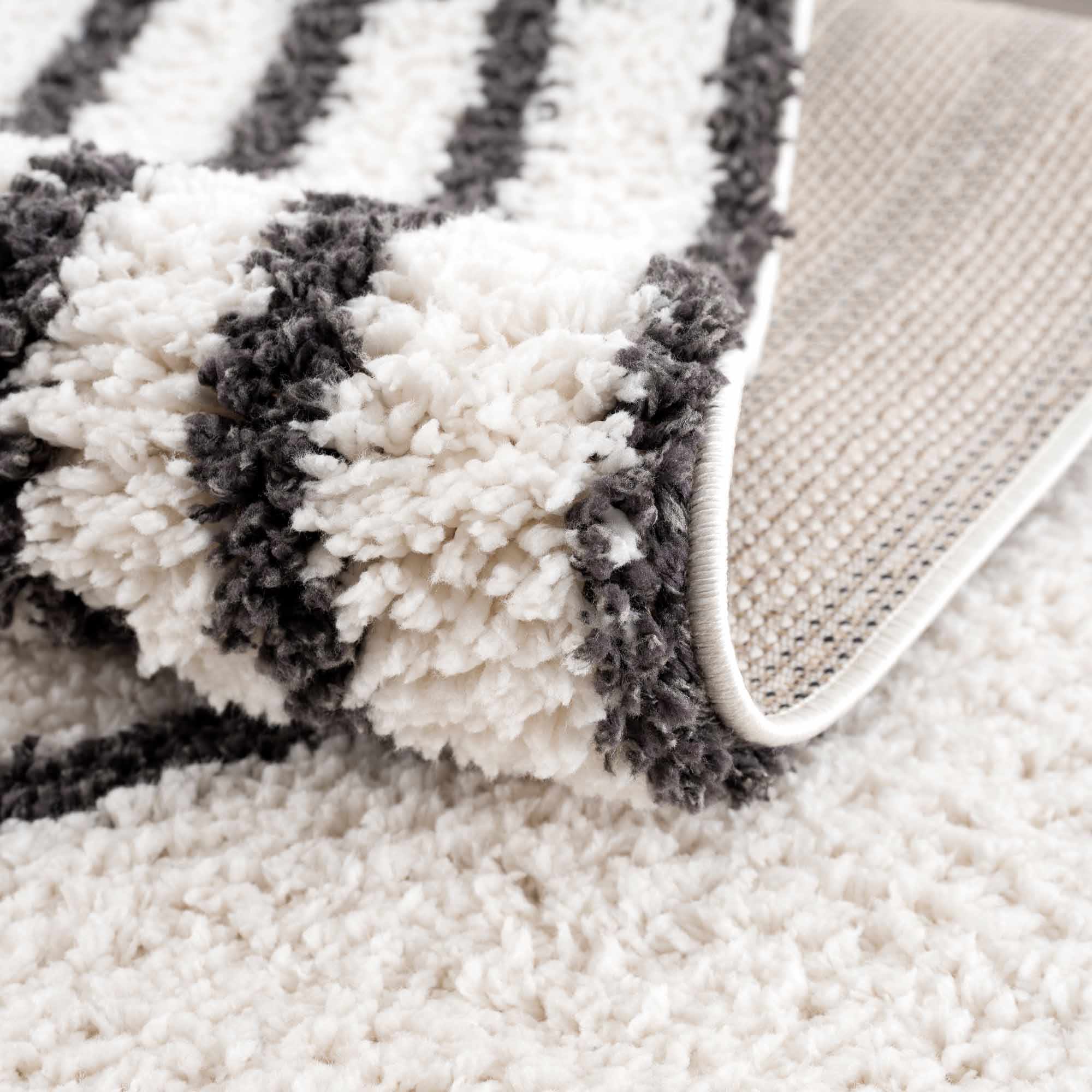 Ivory and Charcoal Geometrical Moroccan Design Plush Pile Area Rug - Image 7