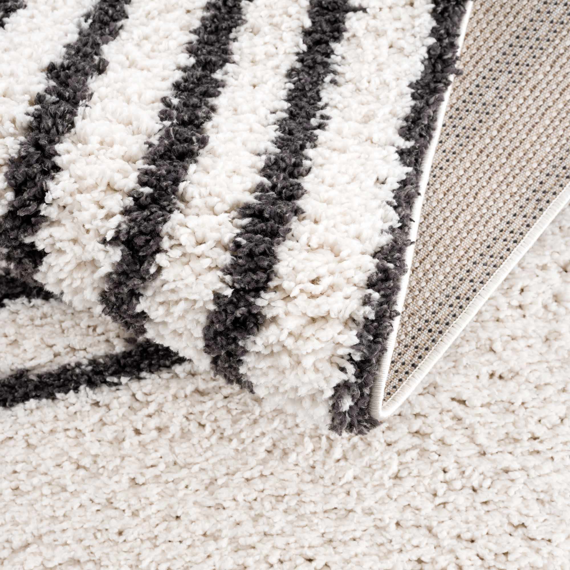 Ivory and Charcoal Geometrical Moroccan Design Plush Pile Area Rug - Image 8