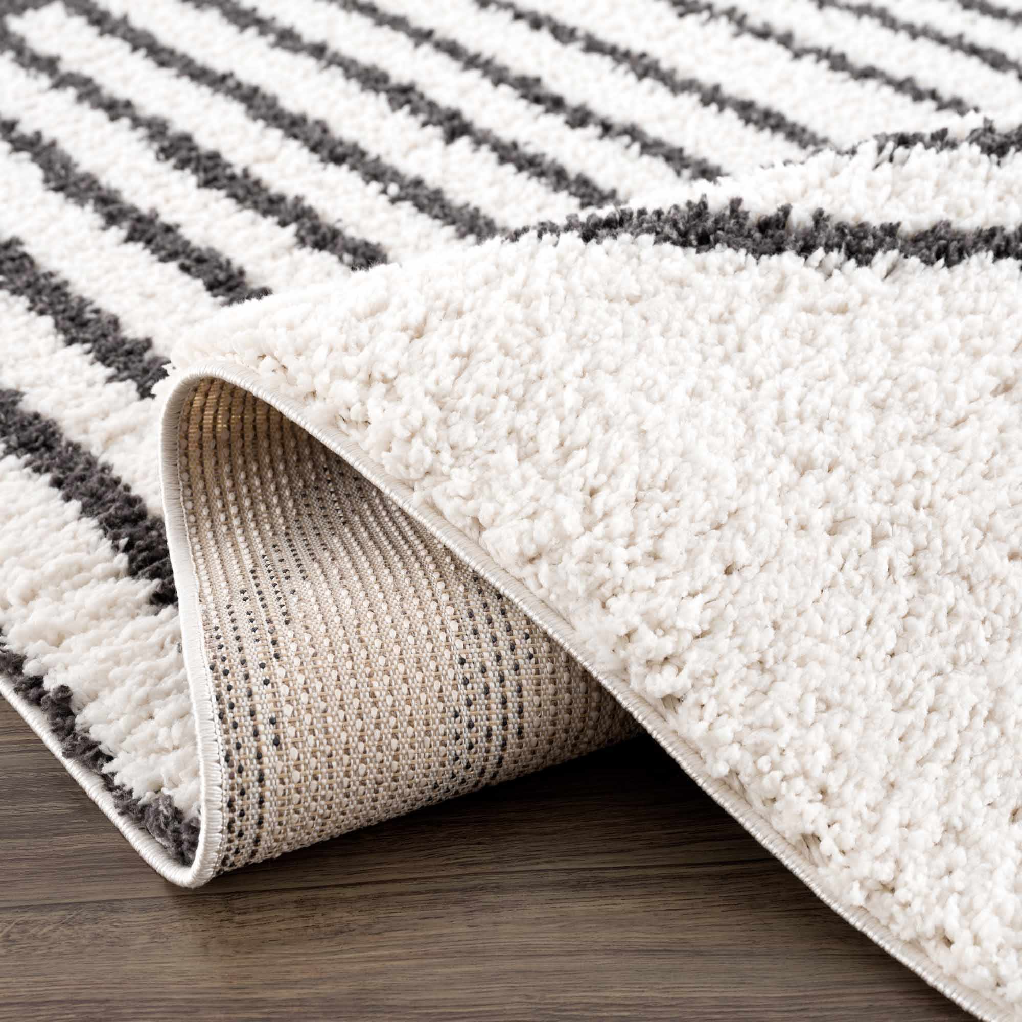 Ivory and Charcoal Geometrical Moroccan Design Plush Pile Area Rug - Image 9