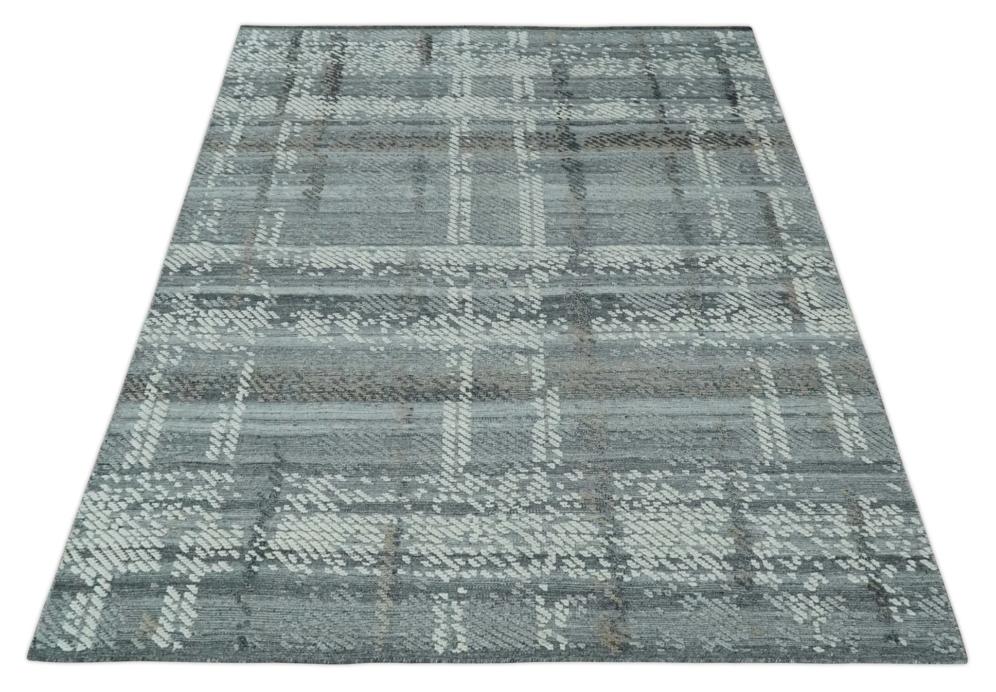 High-Low Ivory, Gray and Charcoal 8x10 hand knotted Contemporary wool Area rug - Image 10