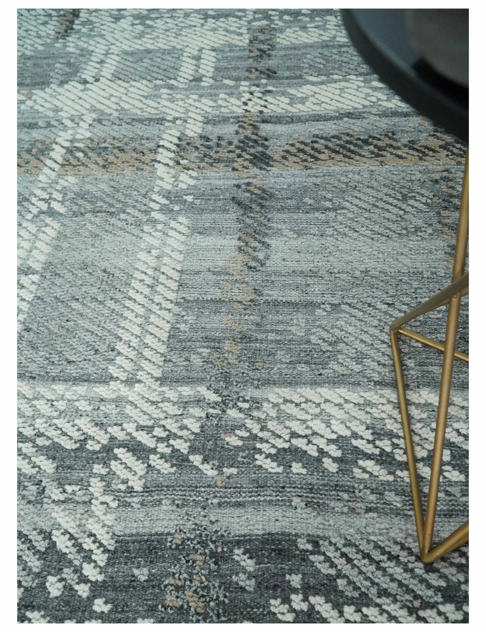 High-Low Ivory, Gray and Charcoal 8x10 hand knotted Contemporary wool Area rug - Image 2
