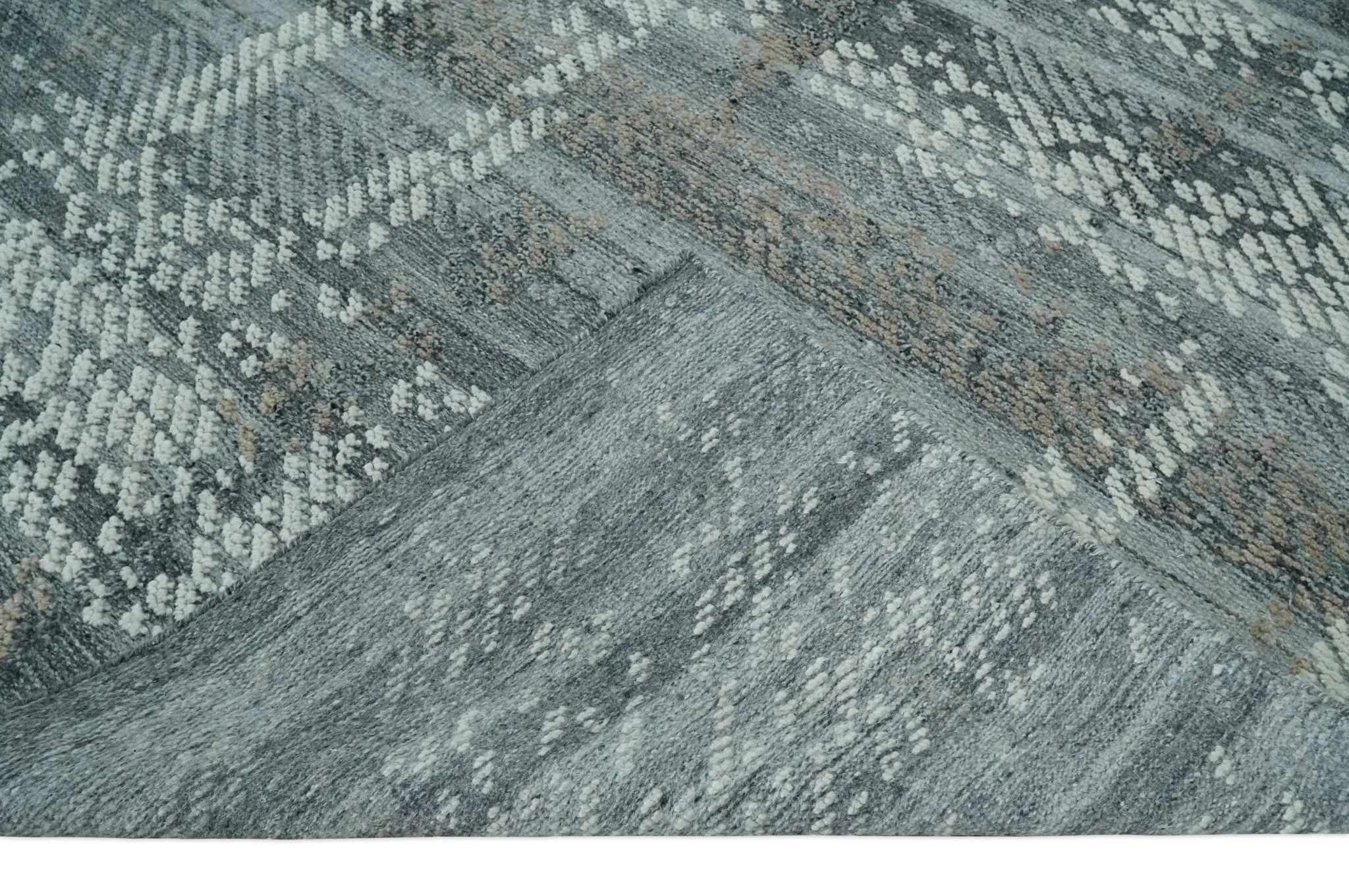 High-Low Ivory, Gray and Charcoal 8x10 hand knotted Contemporary wool Area rug - Image 7