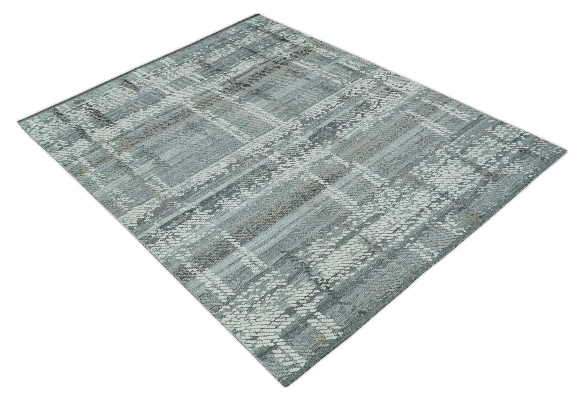 High-Low Ivory, Gray and Charcoal 8x10 hand knotted Contemporary wool Area rug - Image 9