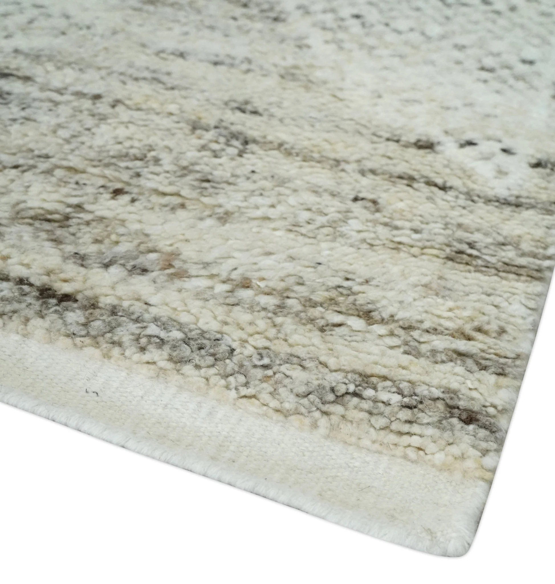 Contemporary Woolen Ivory and Brown 8.4x10.5 hand knotted Geometrical Area rug - Image 5