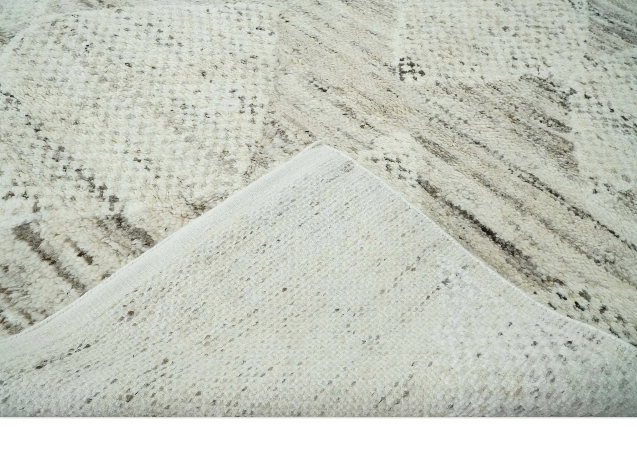 Contemporary Woolen Ivory and Brown 8.4x10.5 hand knotted Geometrical Area rug - Image 6