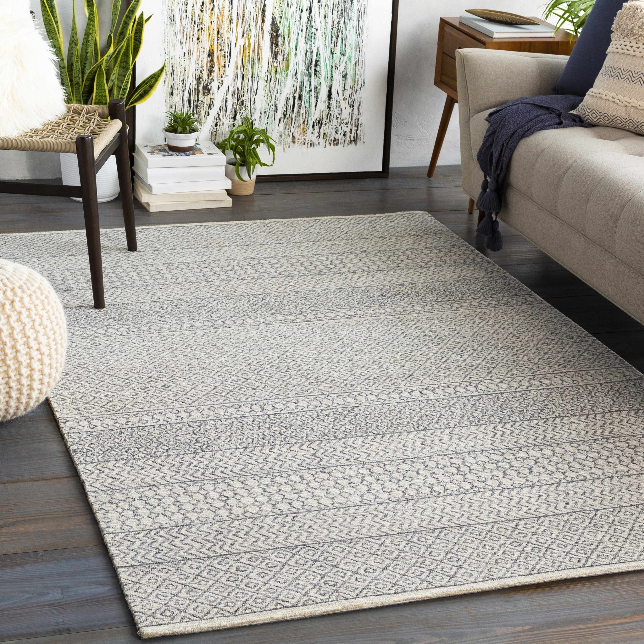 Premium style Ivory and Charcoal Hand Tufted Tribal Multi size Wool Area Rug - Image 3