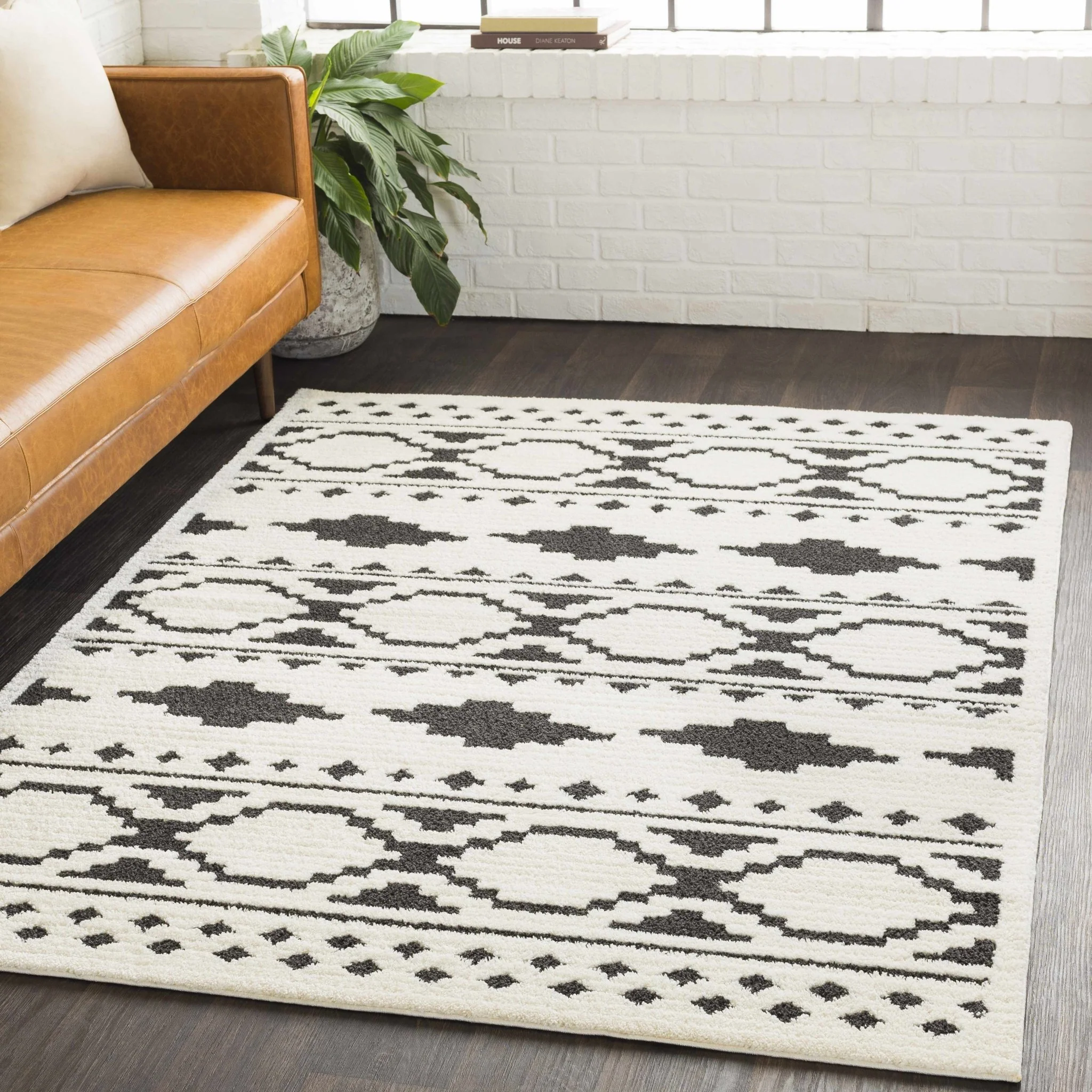 Ivory and Charcoal High low Texture Tribal Design Area Rug - Image 7