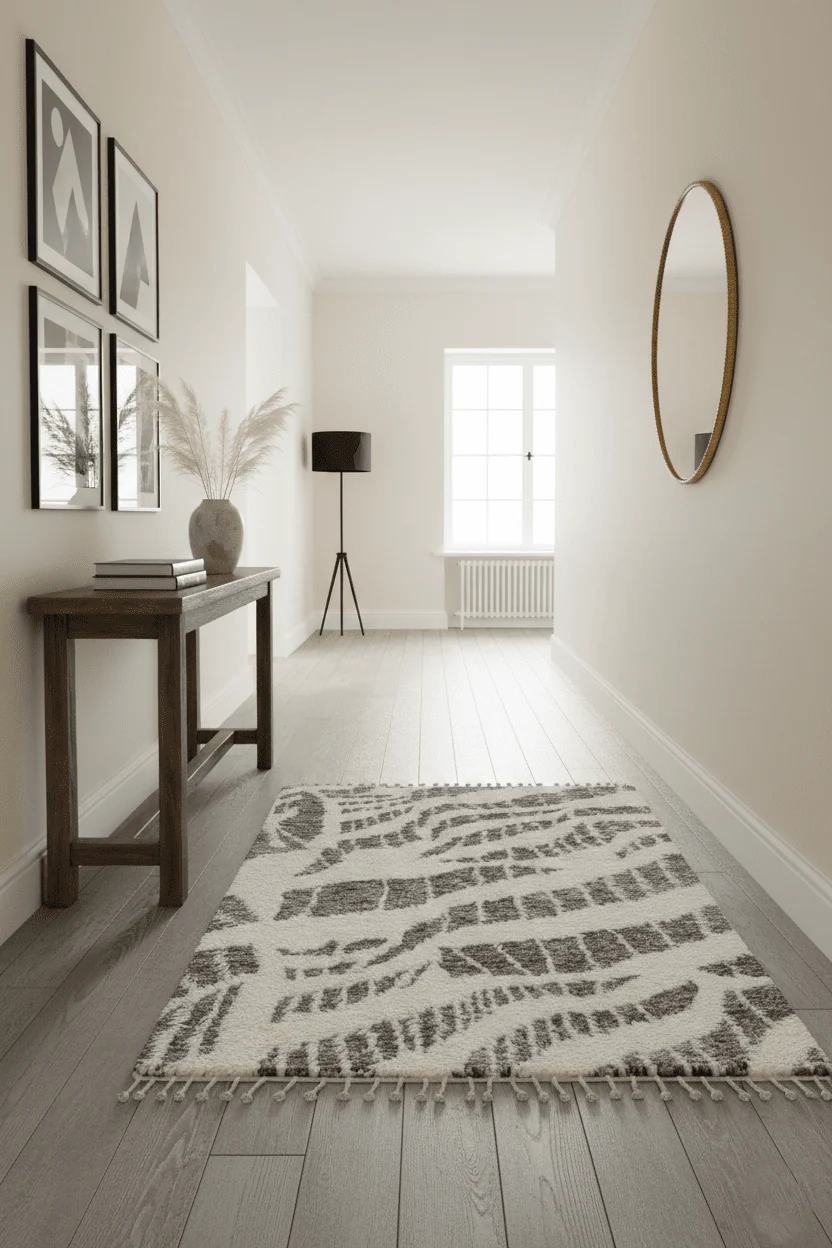 Modern Abstract 5x8 Ivory and Charcoal Texture Moroccan Style Plush Pile wool Rug - Image 2