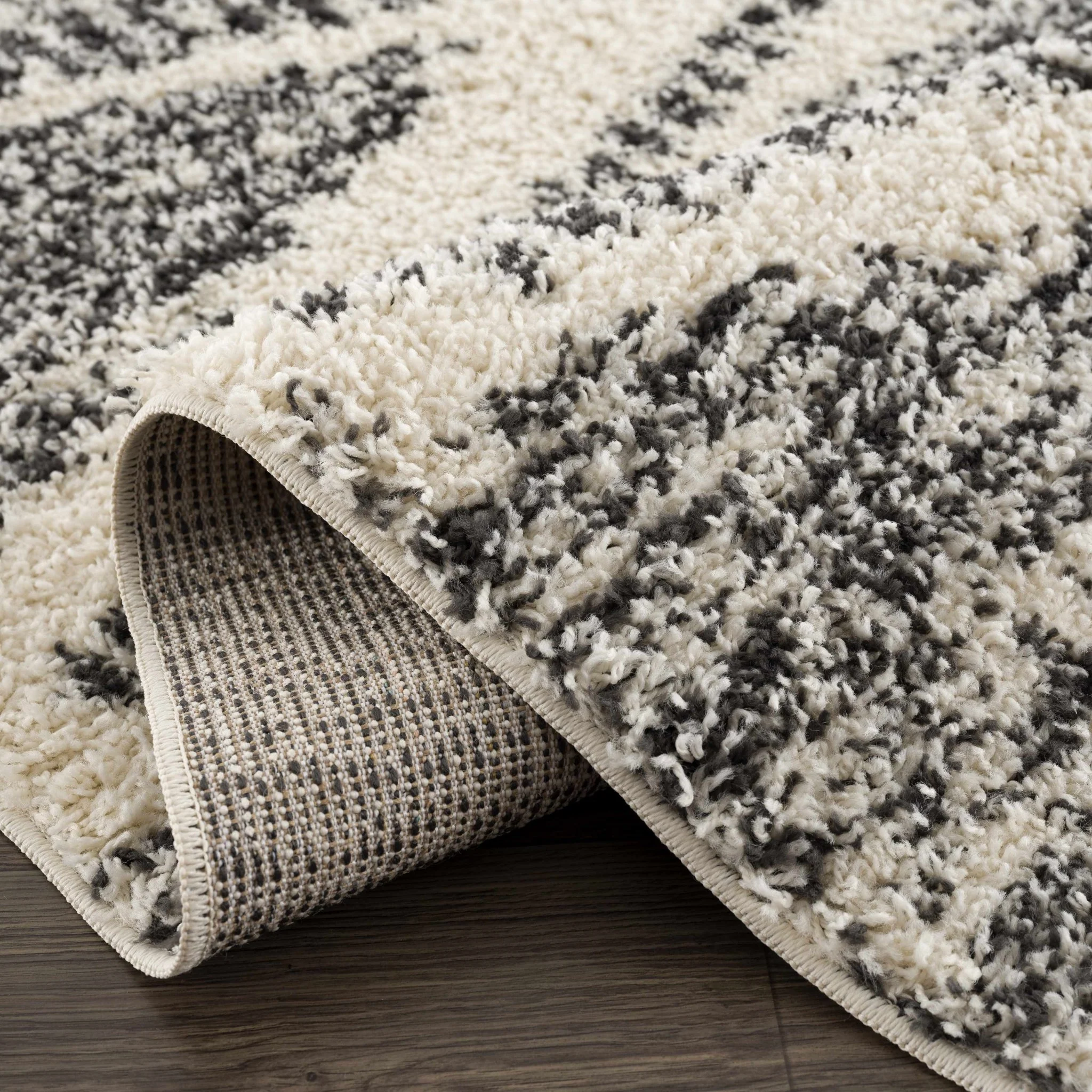 Modern Geometrical Ivory and Charcoal Plush Pile Moroccan Style Area Rug - Image 10