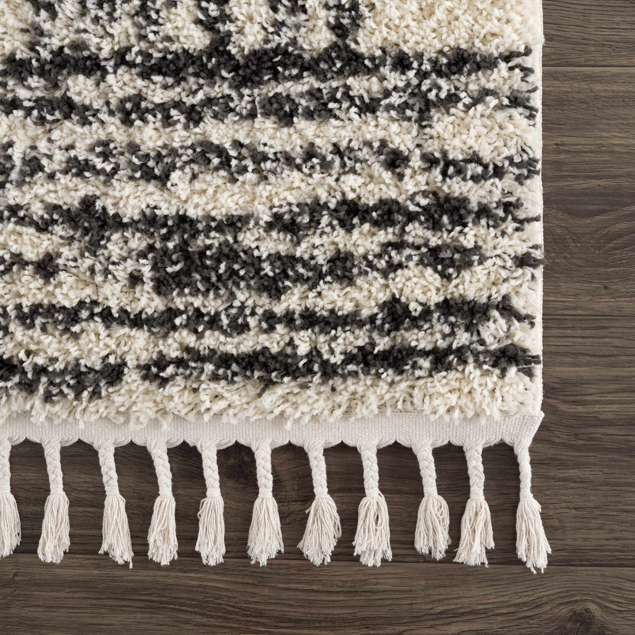 Modern Geometrical Ivory and Charcoal Plush Pile Moroccan Style Area Rug - Image 11