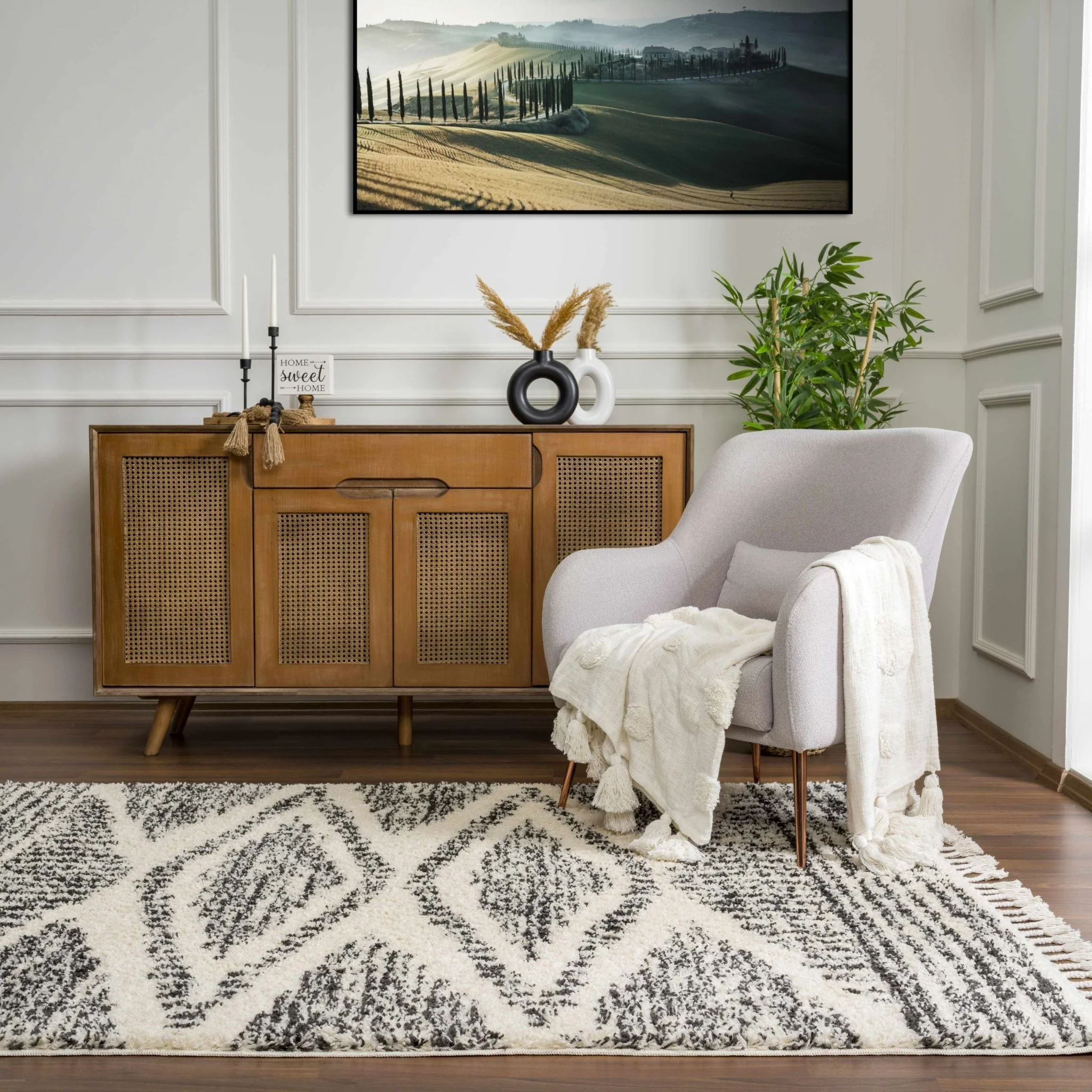 Modern Geometrical Ivory and Charcoal Plush Pile Moroccan Style Area Rug - Image 18