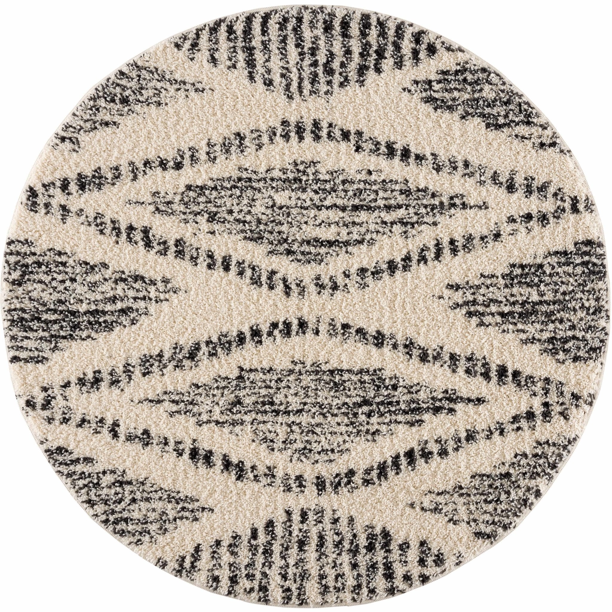 Modern Geometrical Ivory and Charcoal Plush Pile Moroccan Style Area Rug - Image 4