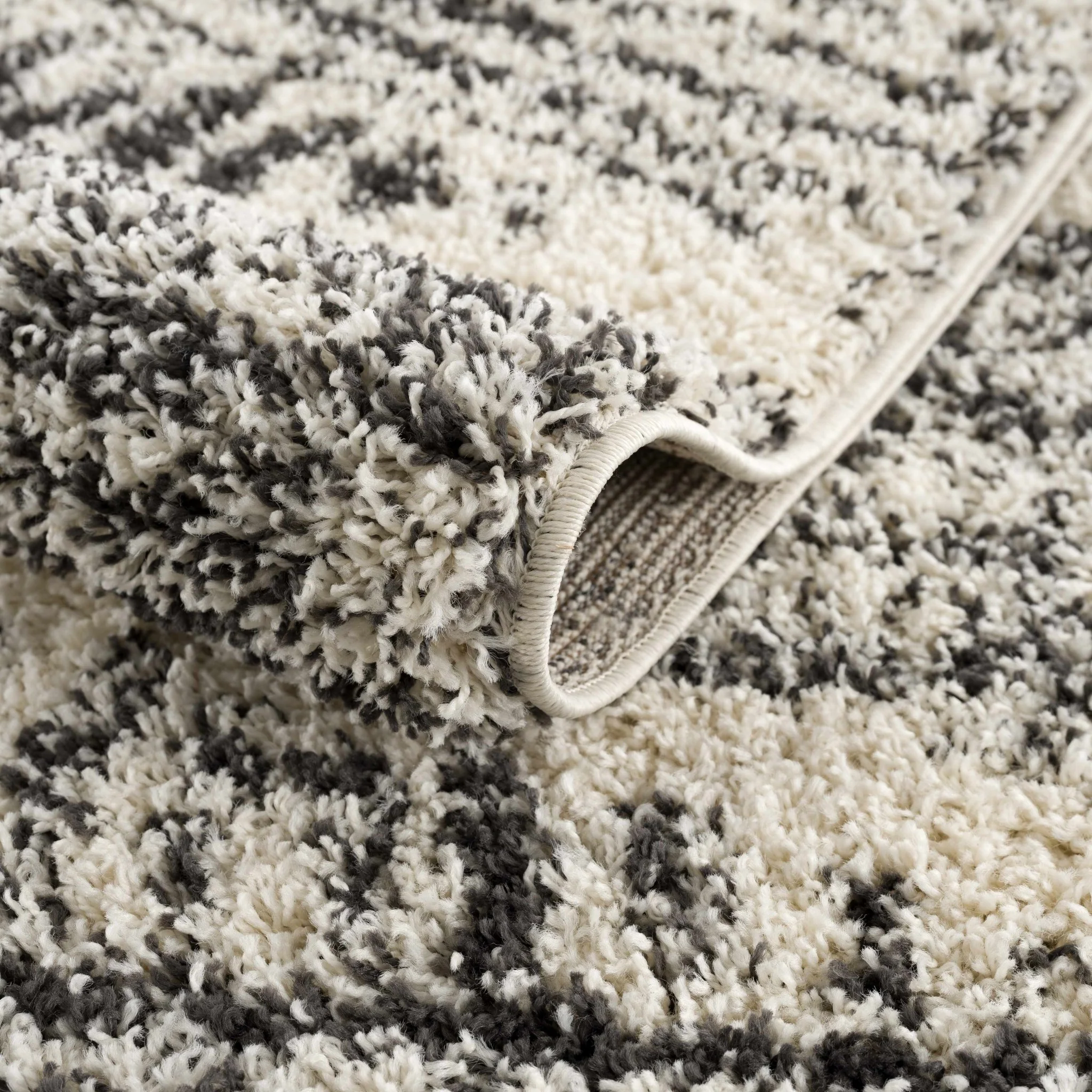 Modern Geometrical Ivory and Charcoal Plush Pile Moroccan Style Area Rug - Image 5