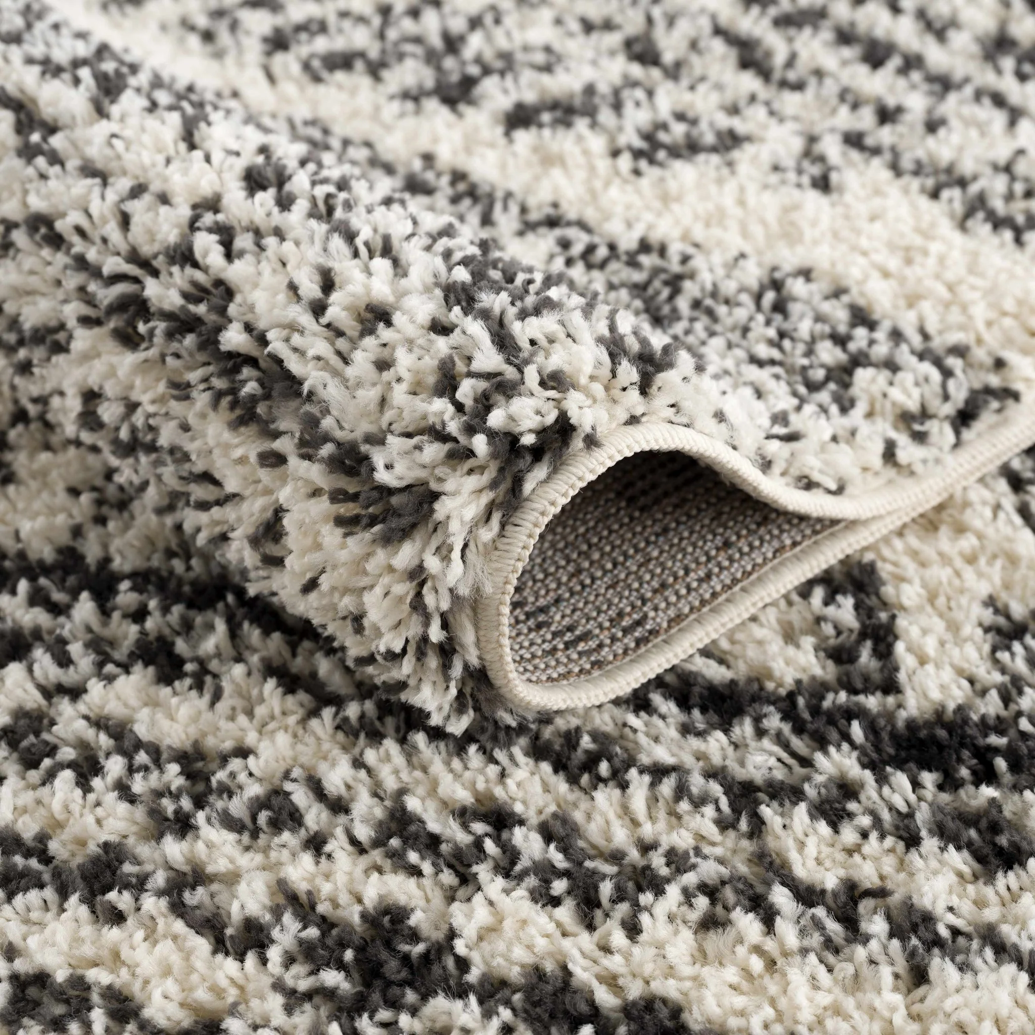 Modern Geometrical Ivory and Charcoal Plush Pile Moroccan Style Area Rug - Image 7