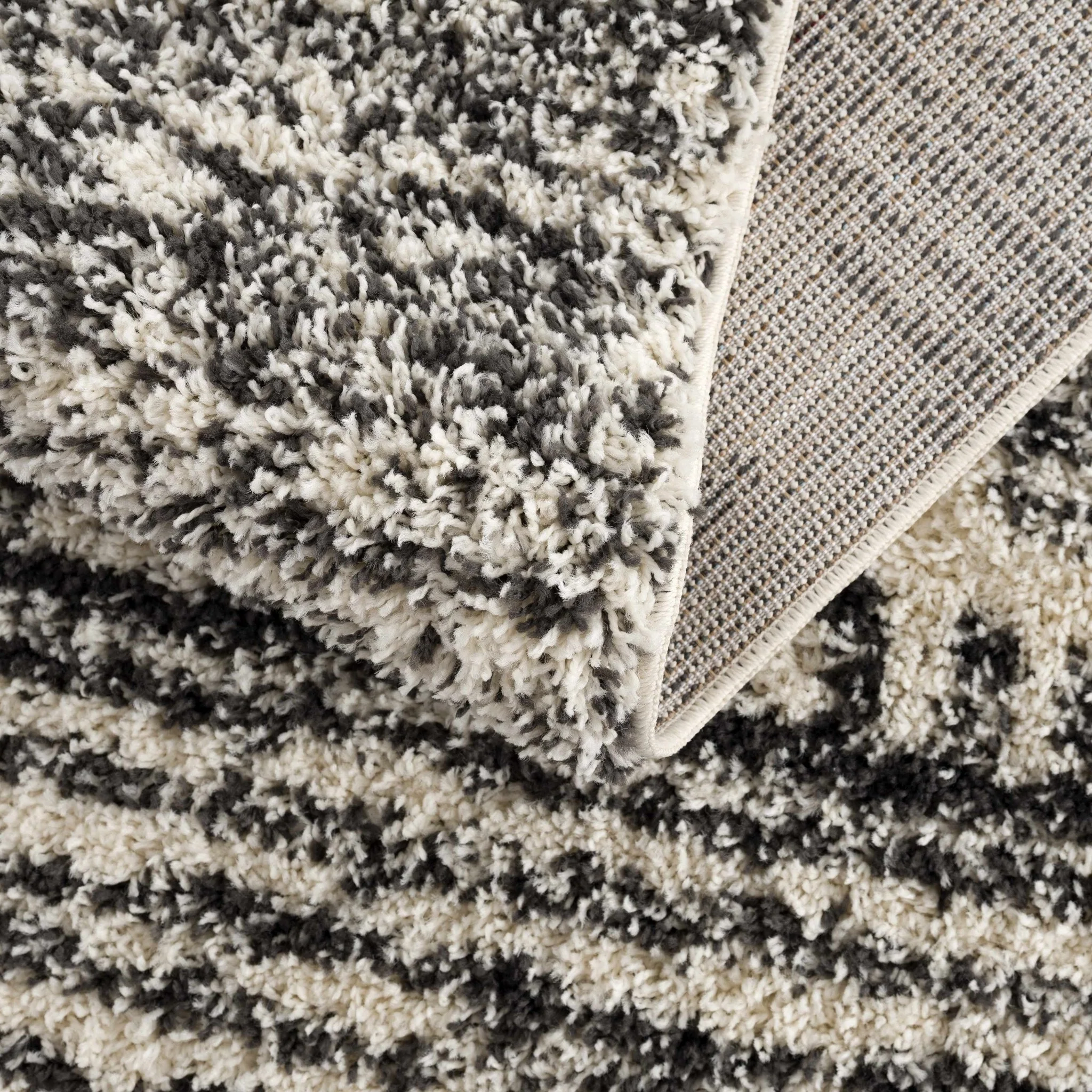 Modern Geometrical Ivory and Charcoal Plush Pile Moroccan Style Area Rug - Image 9
