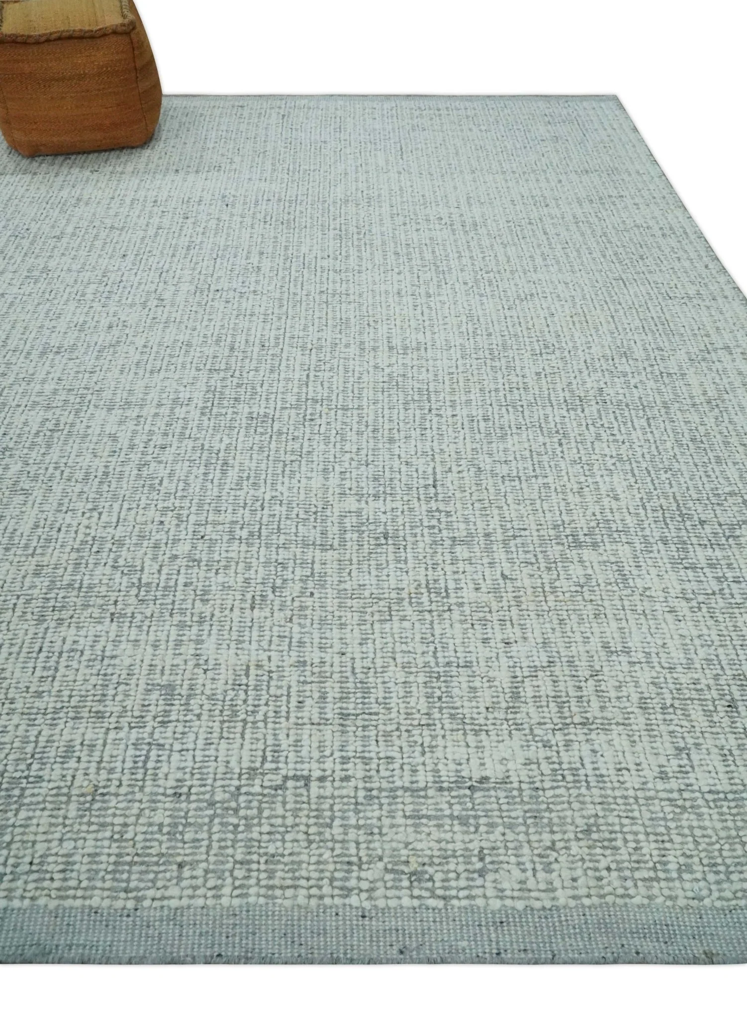 Ivory and Charcoal Traditional Abstract Hand Knotted 8x10 Wool Area Rug - Image 3