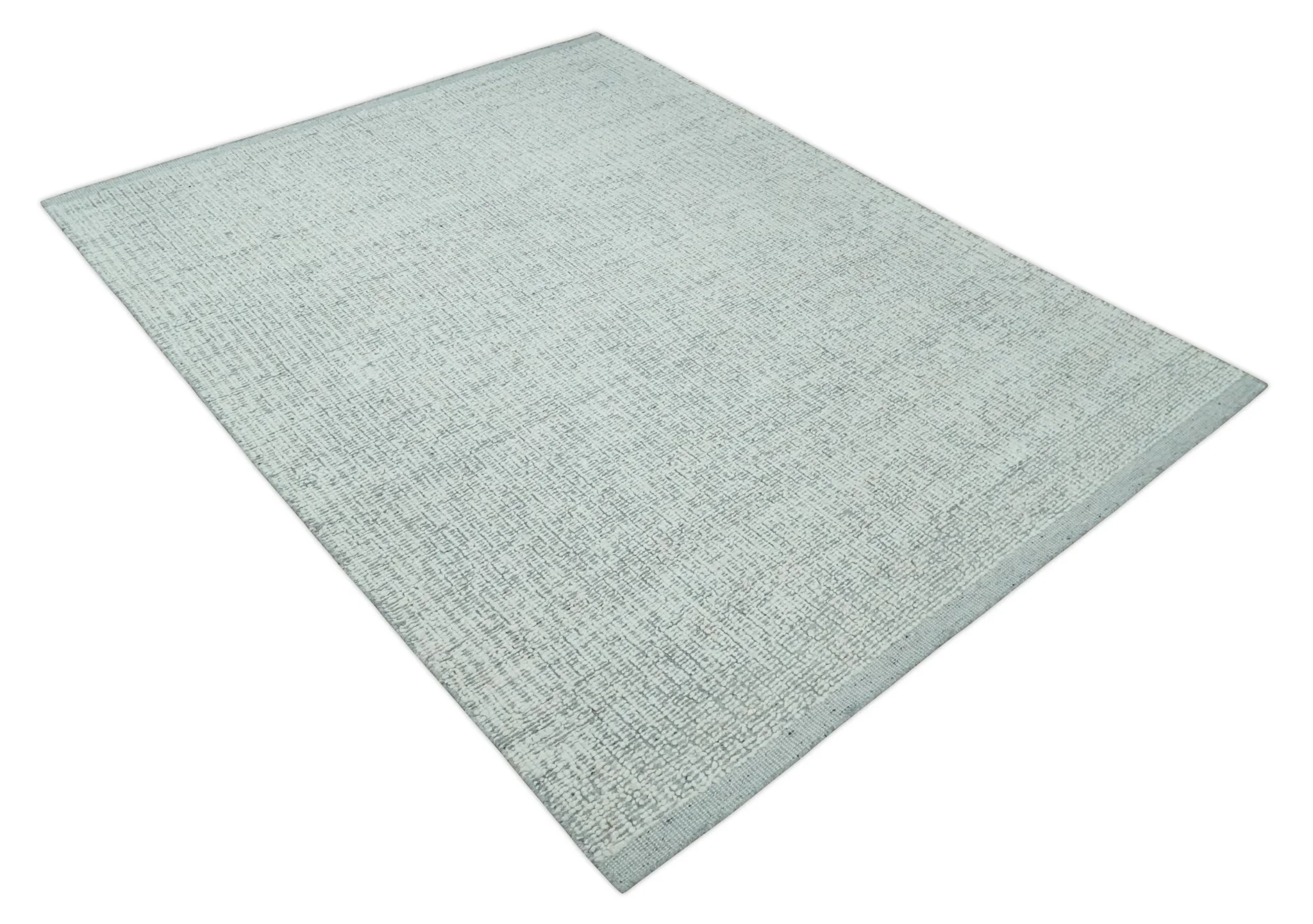 Ivory and Charcoal Traditional Abstract Hand Knotted 8x10 Wool Area Rug - Image 8