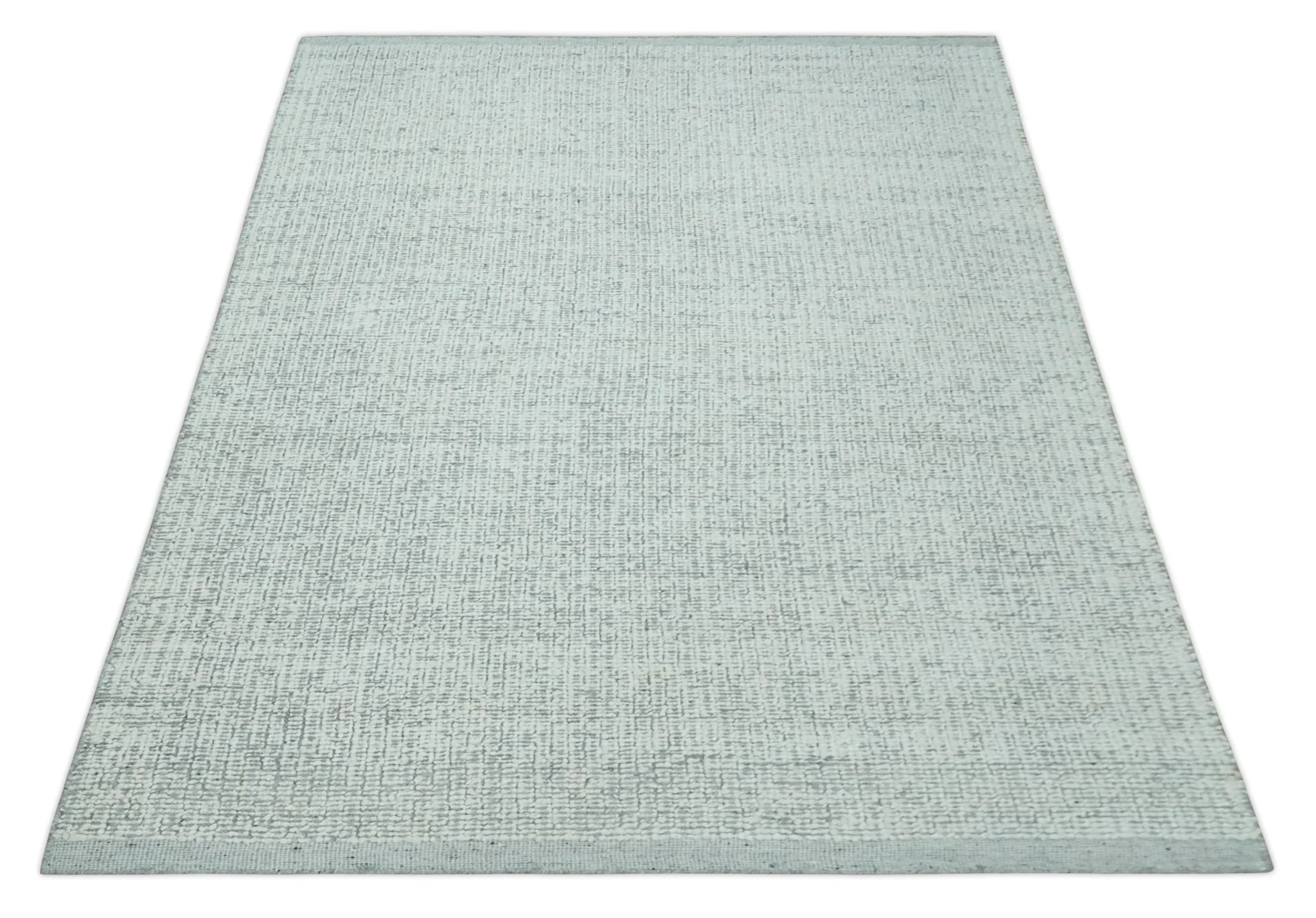 Ivory and Charcoal Traditional Abstract Hand Knotted 8x10 Wool Area Rug - Image 9
