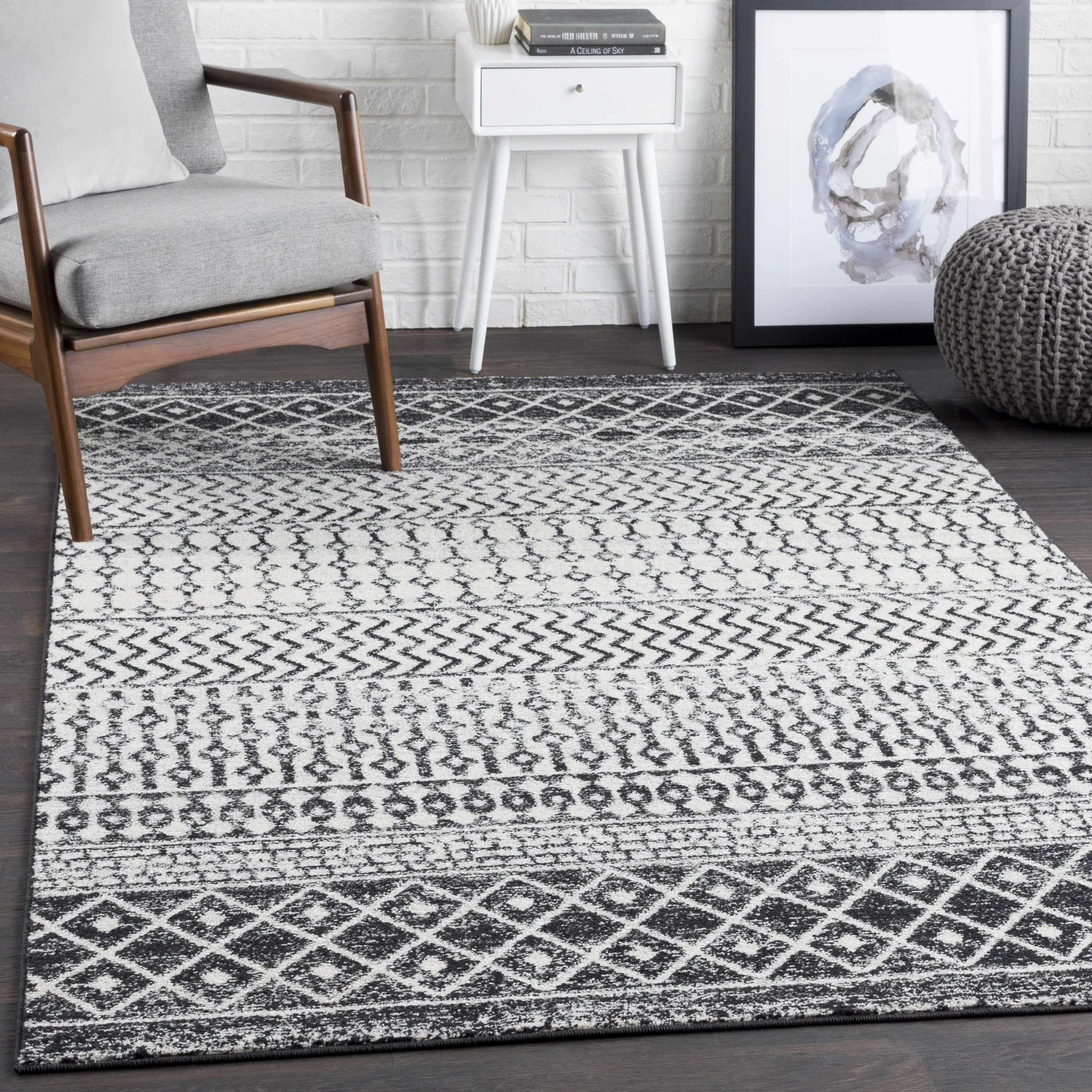 Tribal look Ivory and Charcoal Traditional Geometrical Design Rug - Image 13