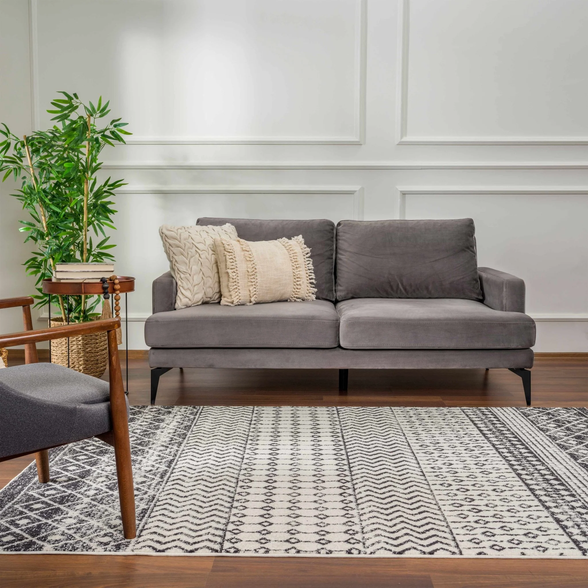Tribal look Ivory and Charcoal Traditional Geometrical Design Rug - Image 18