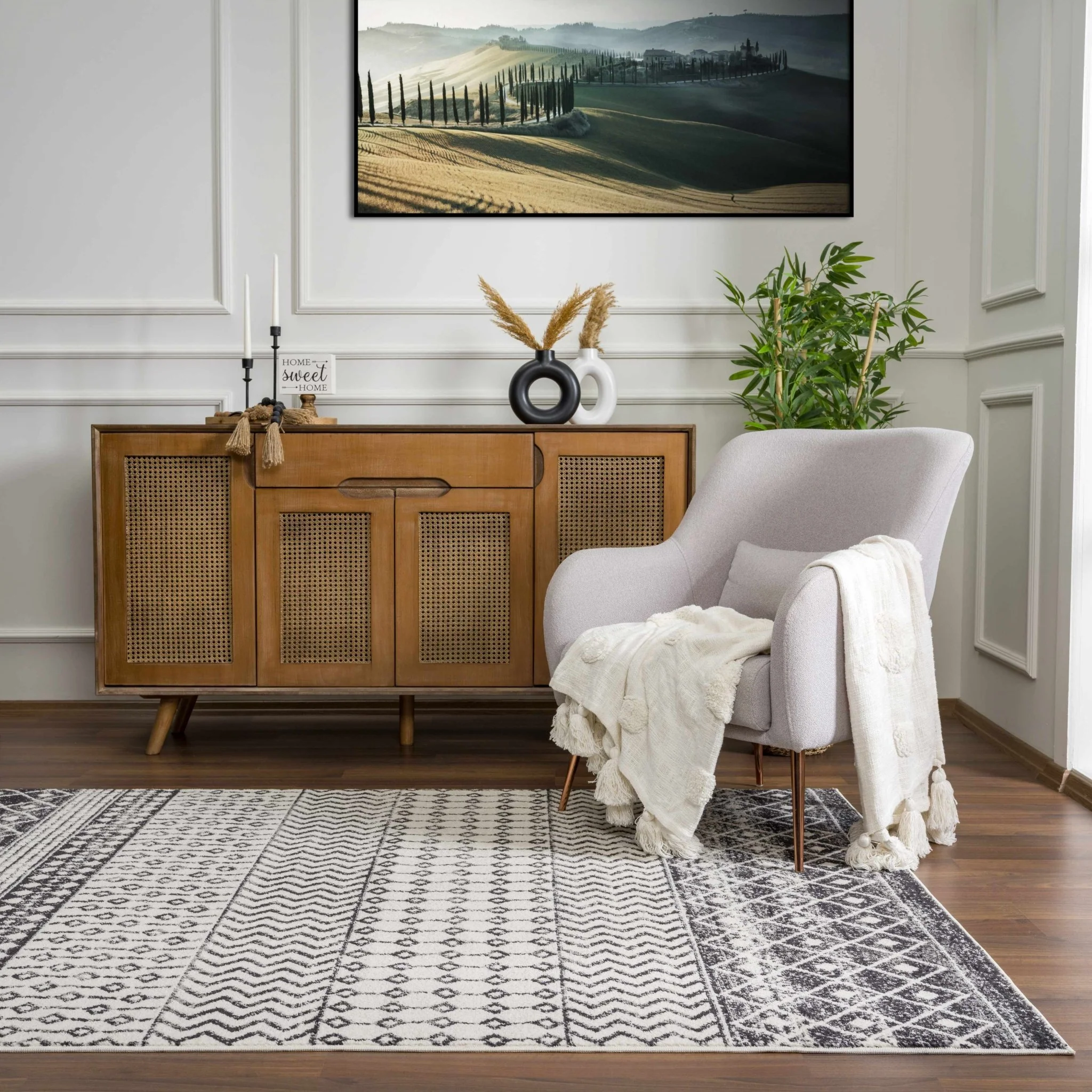 Tribal look Ivory and Charcoal Traditional Geometrical Design Rug - Image 19