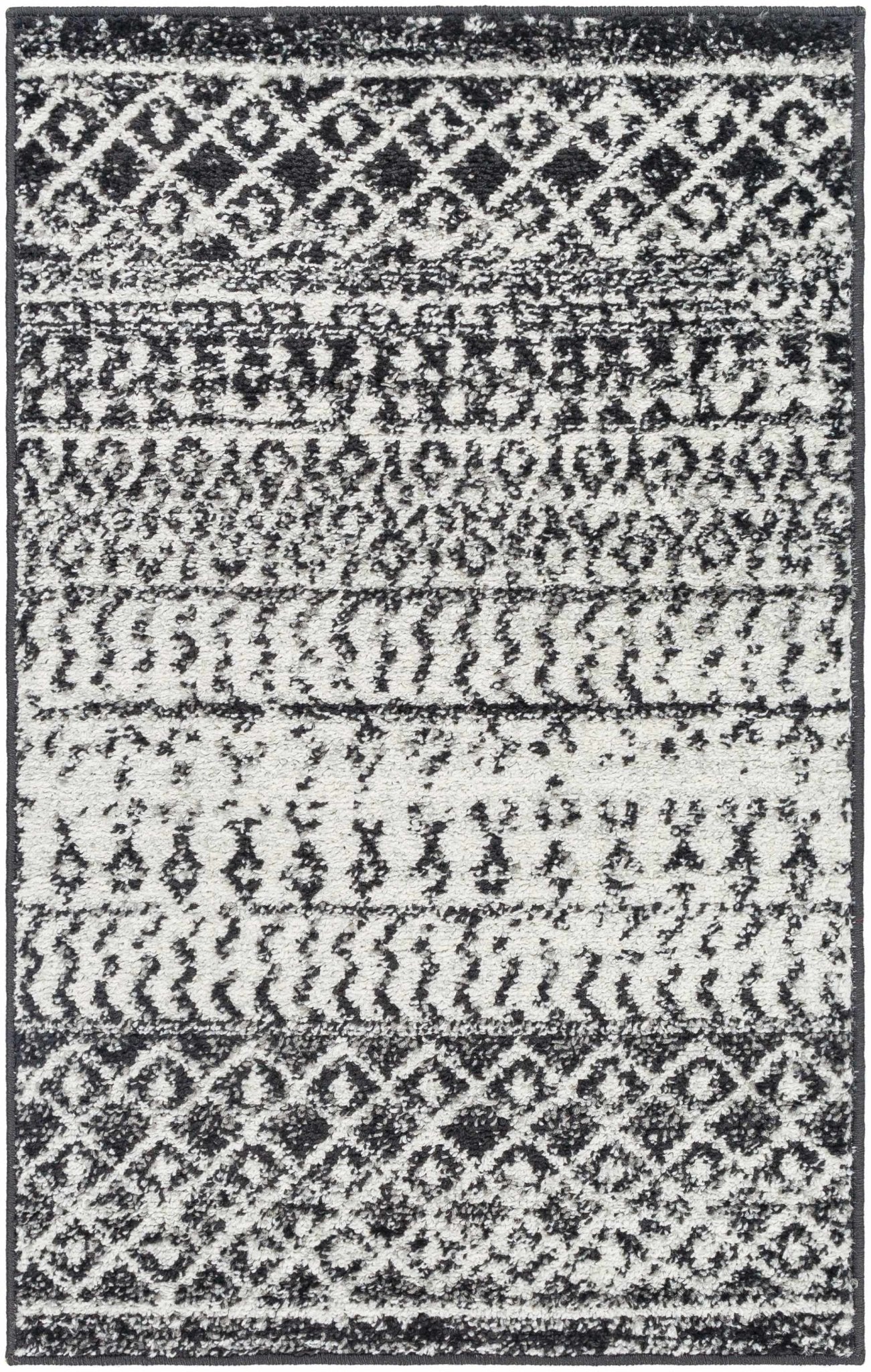 Tribal look Ivory and Charcoal Traditional Geometrical Design Rug - Image 21