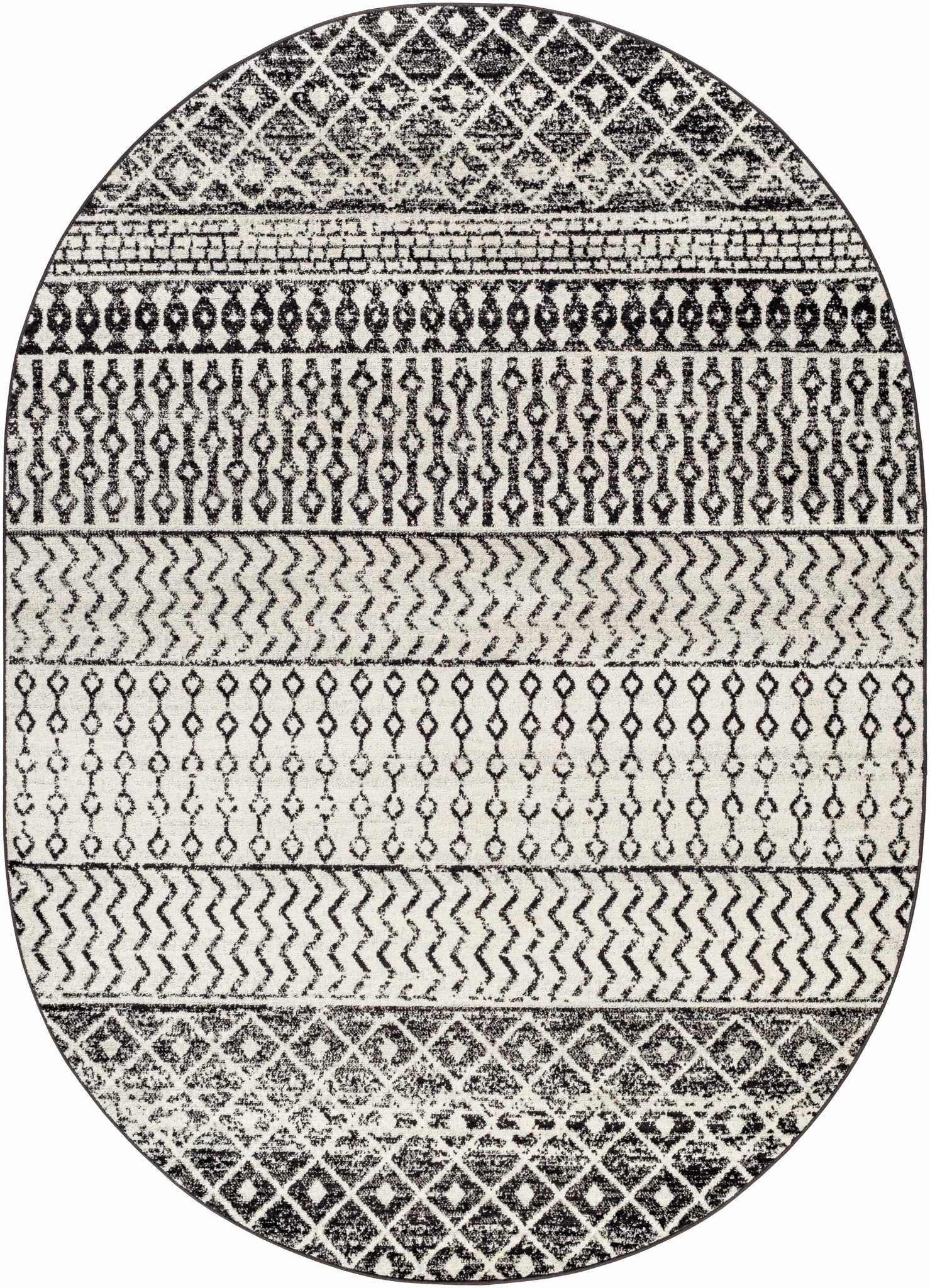 Tribal look Ivory and Charcoal Traditional Geometrical Design Rug - Image 22