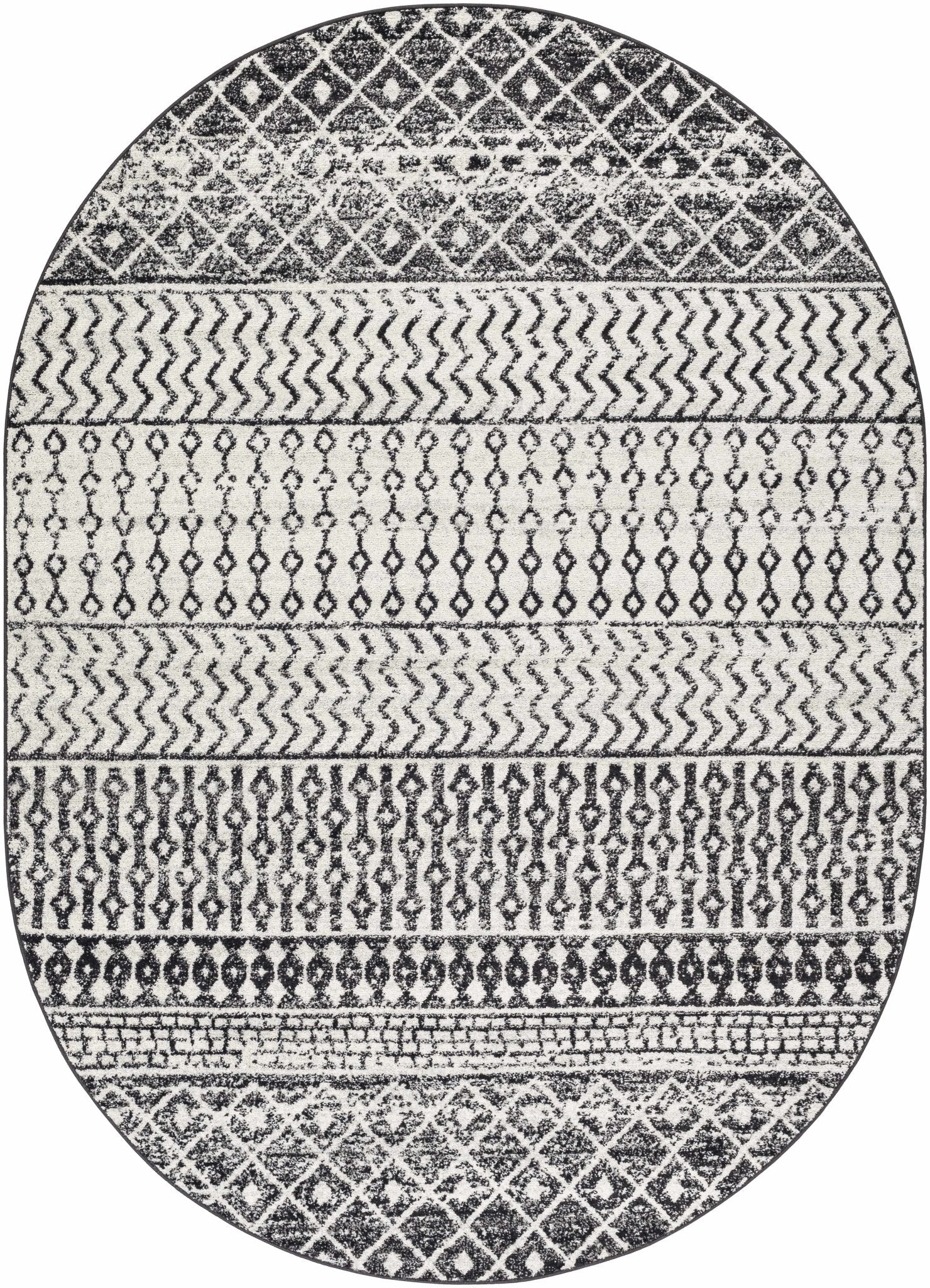 Tribal look Ivory and Charcoal Traditional Geometrical Design Rug - Image 27