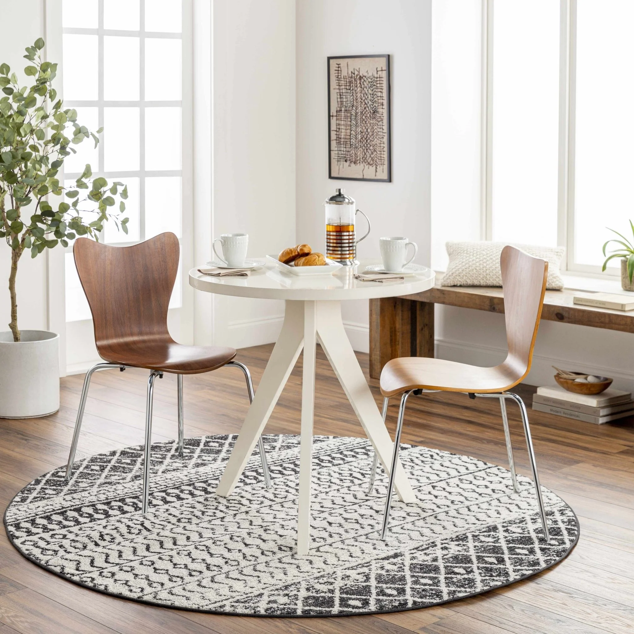 Tribal look Ivory and Charcoal Traditional Geometrical Design Rug - Image 30