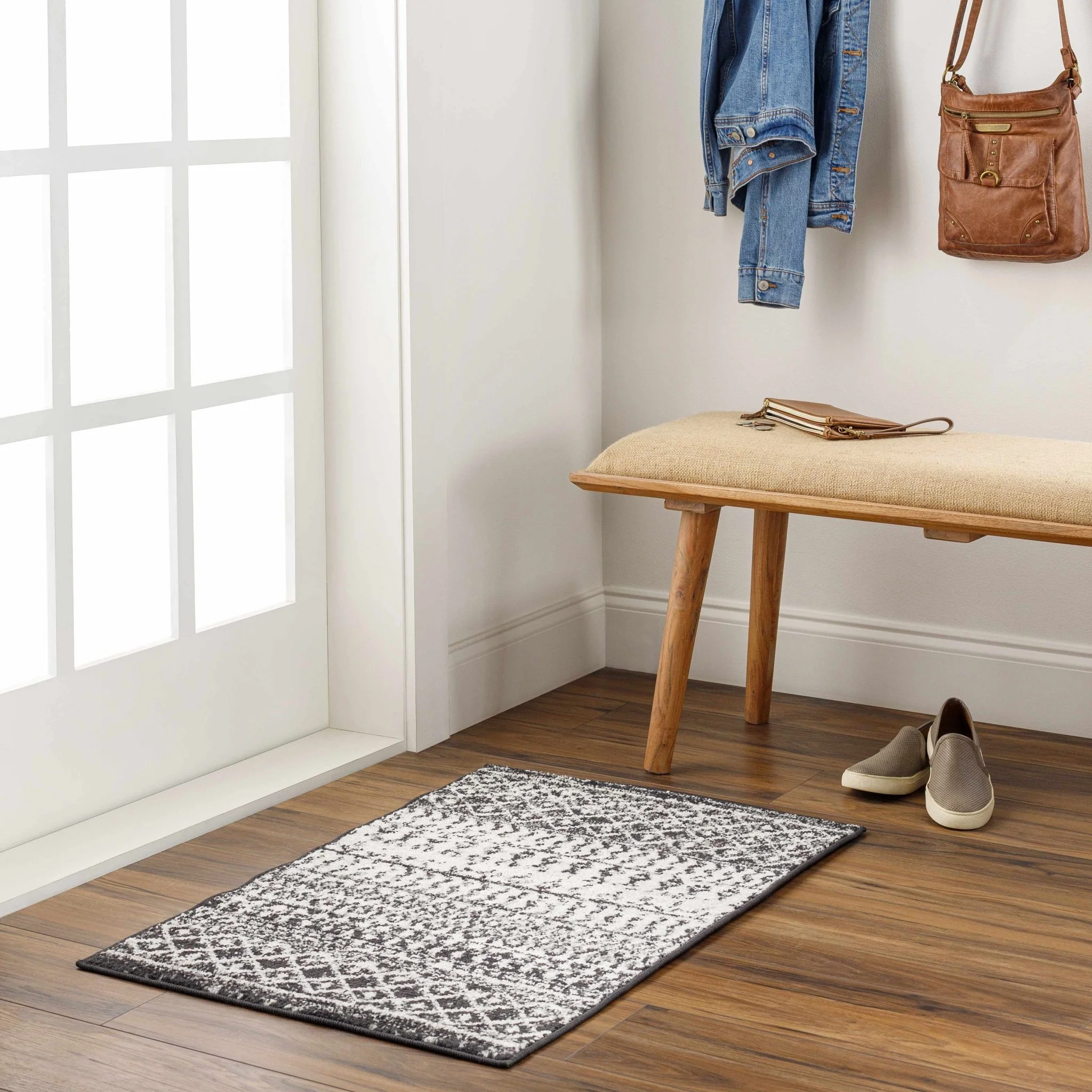 Tribal look Ivory and Charcoal Traditional Geometrical Design Rug - Image 31