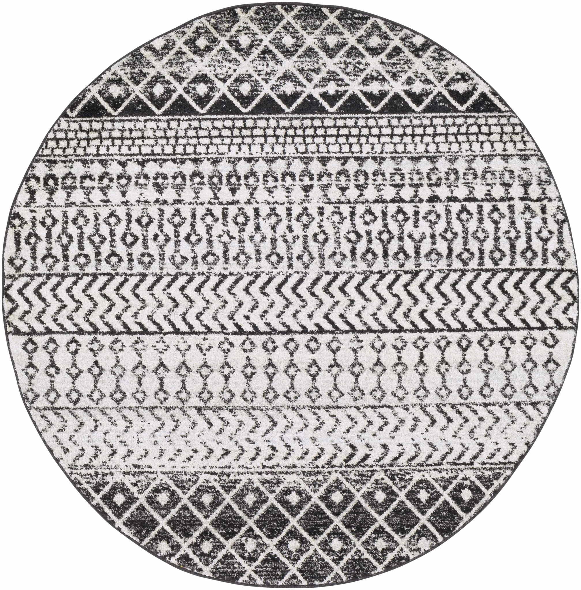 Tribal look Ivory and Charcoal Traditional Geometrical Design Rug - Image 6