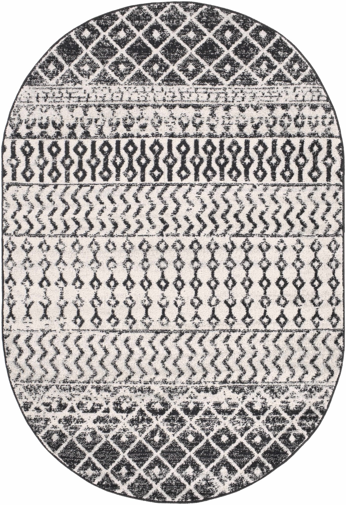 Tribal look Ivory and Charcoal Traditional Geometrical Design Rug - Image 7