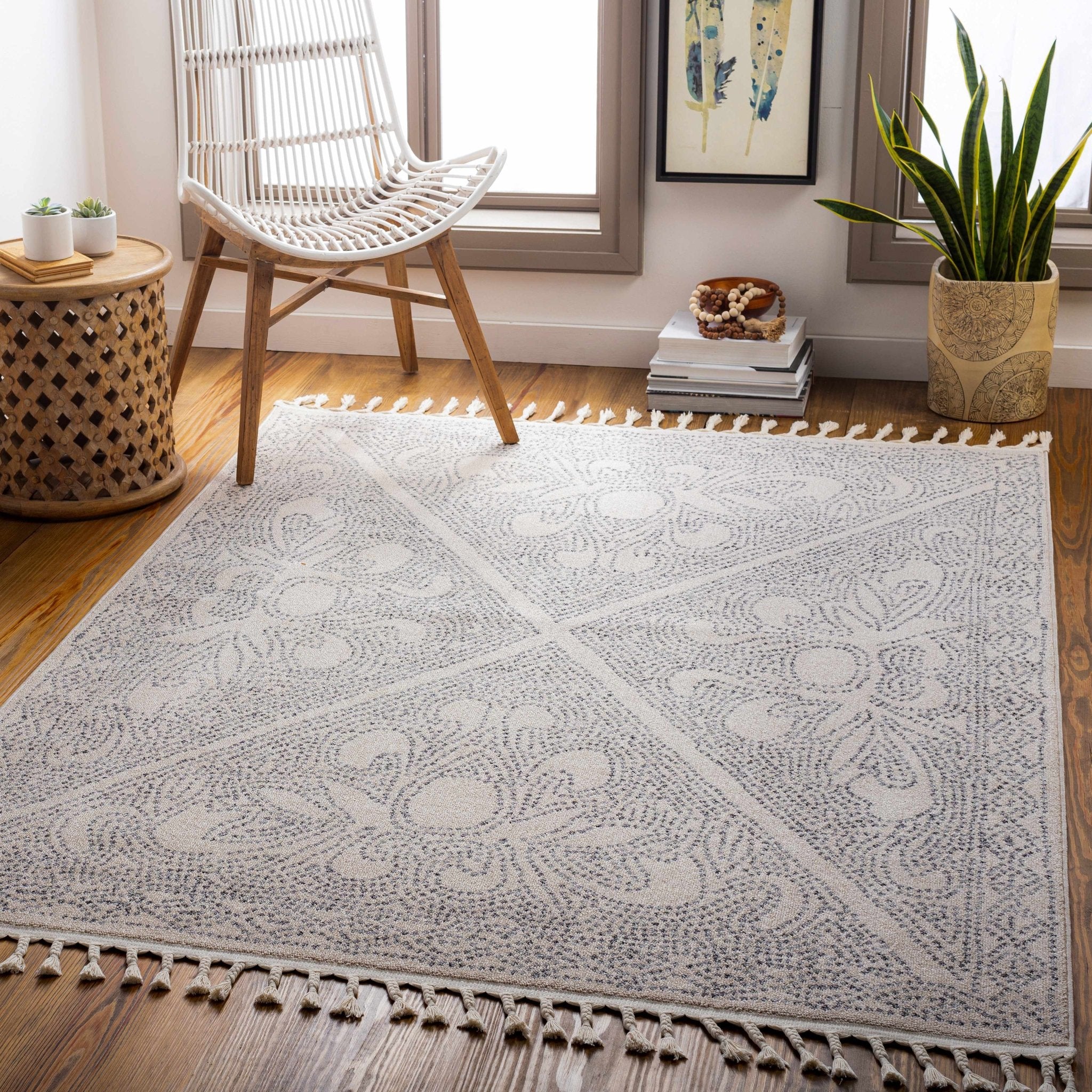 Contemporary Ivory and Charcoal Large Design Area Rug - Image 4