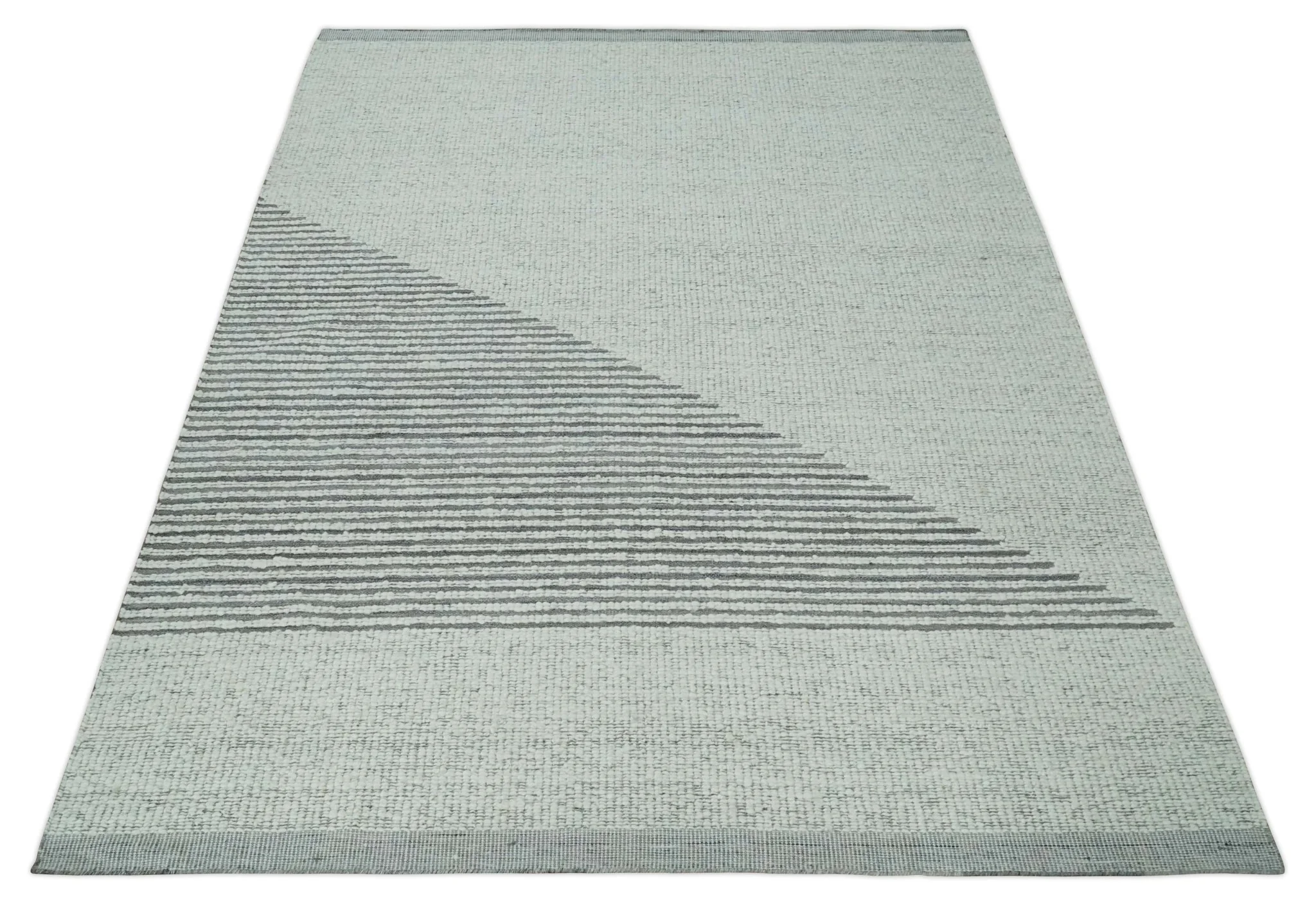 Ivory and Charcoal Traditional Stripes Hand Knotted 8x10 Wool Area Rug - Image 10