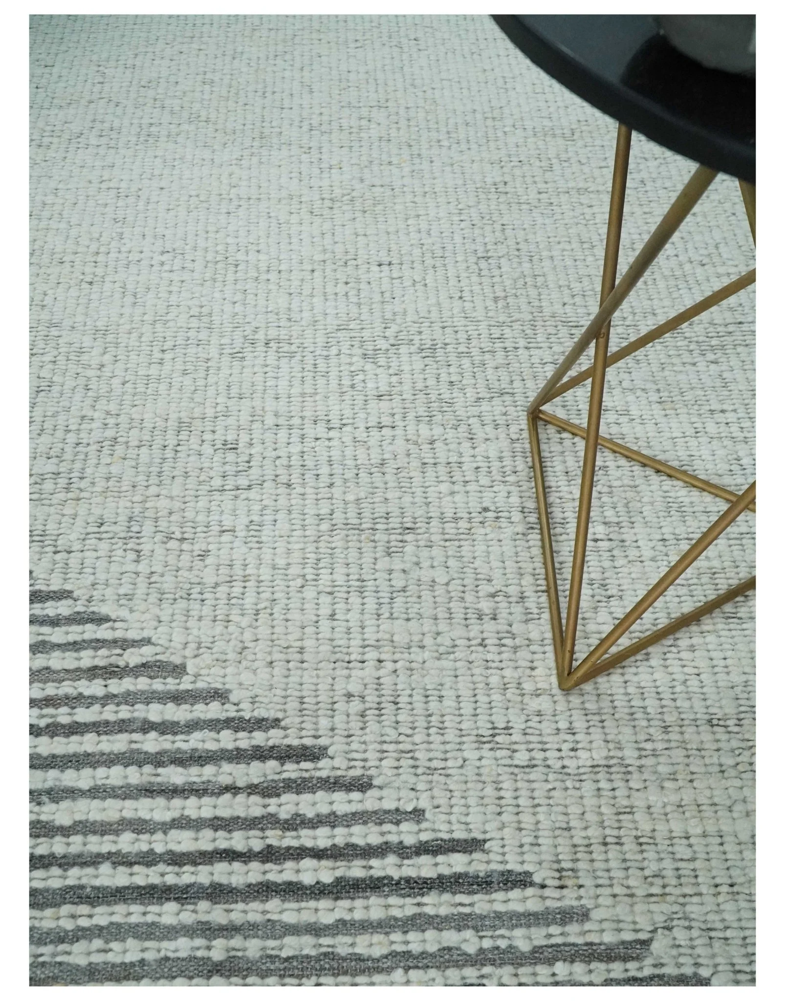Ivory and Charcoal Traditional Stripes Hand Knotted 8x10 Wool Area Rug - Image 2