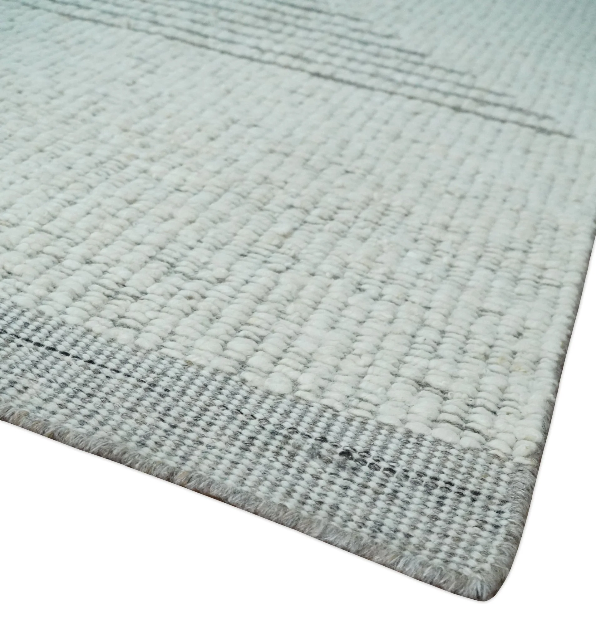 Ivory and Charcoal Traditional Stripes Hand Knotted 8x10 Wool Area Rug - Image 5