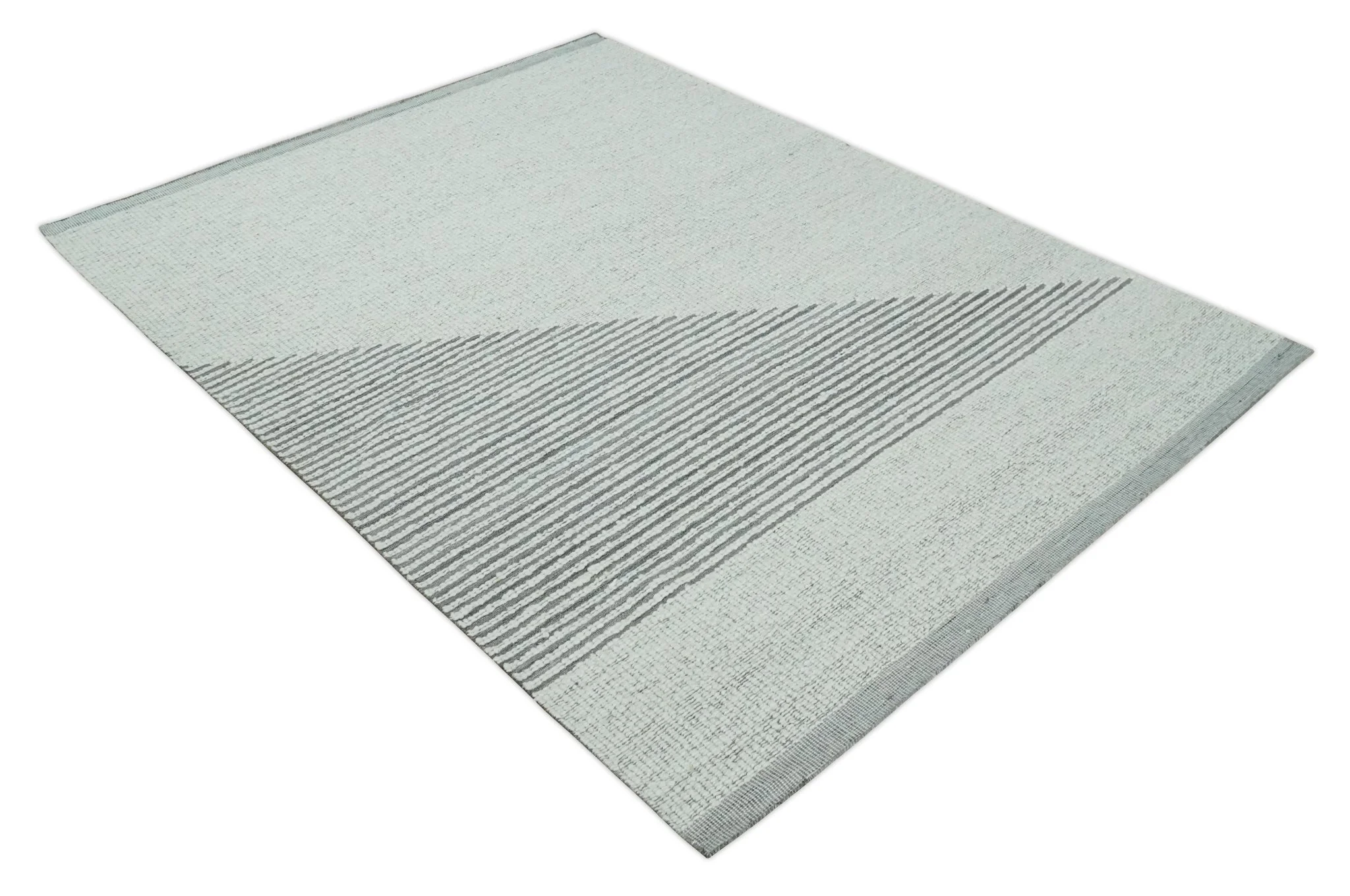 Ivory and Charcoal Traditional Stripes Hand Knotted 8x10 Wool Area Rug - Image 9