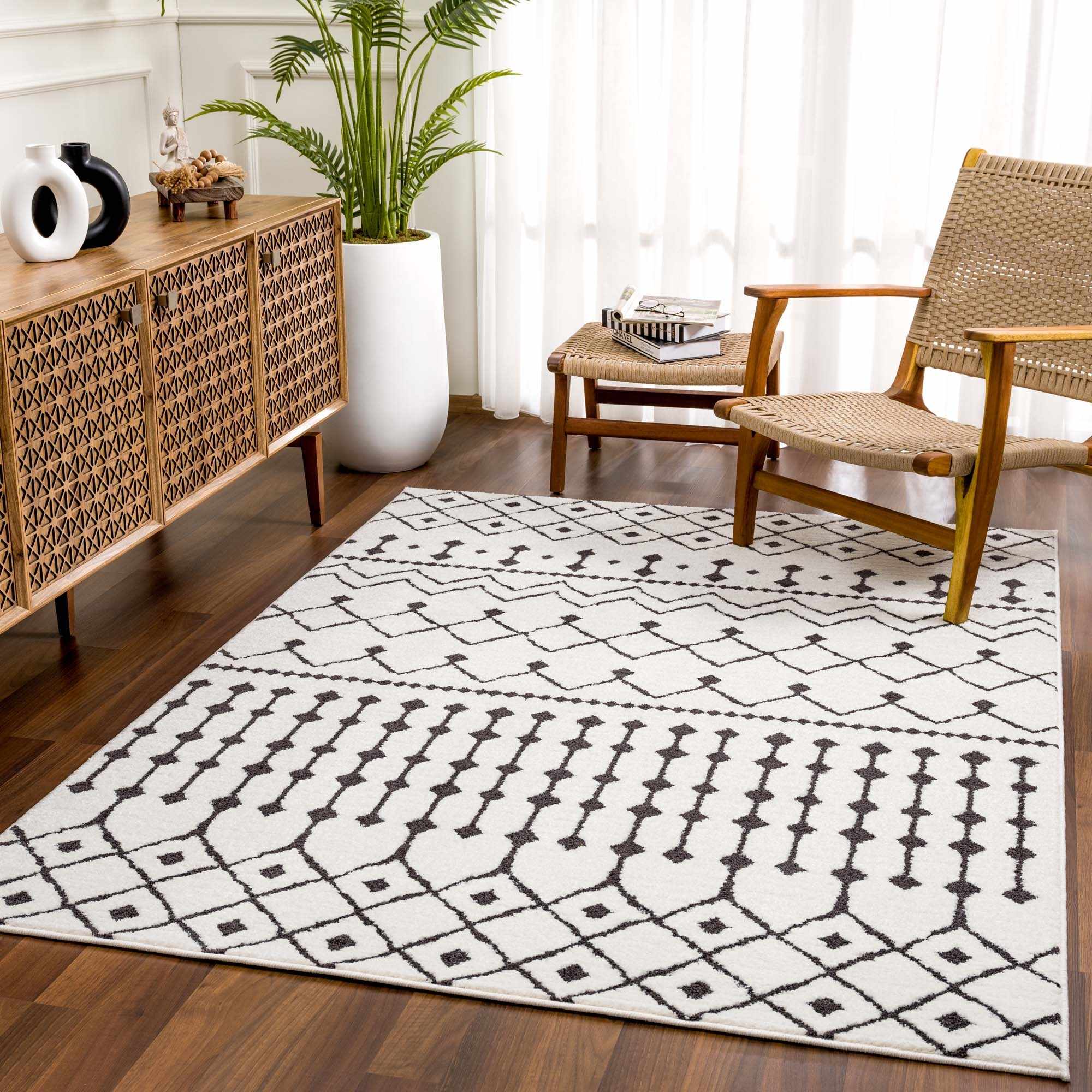 Ivory and Charcoal Traditional Tribal Design Multi size area rug - Image 5