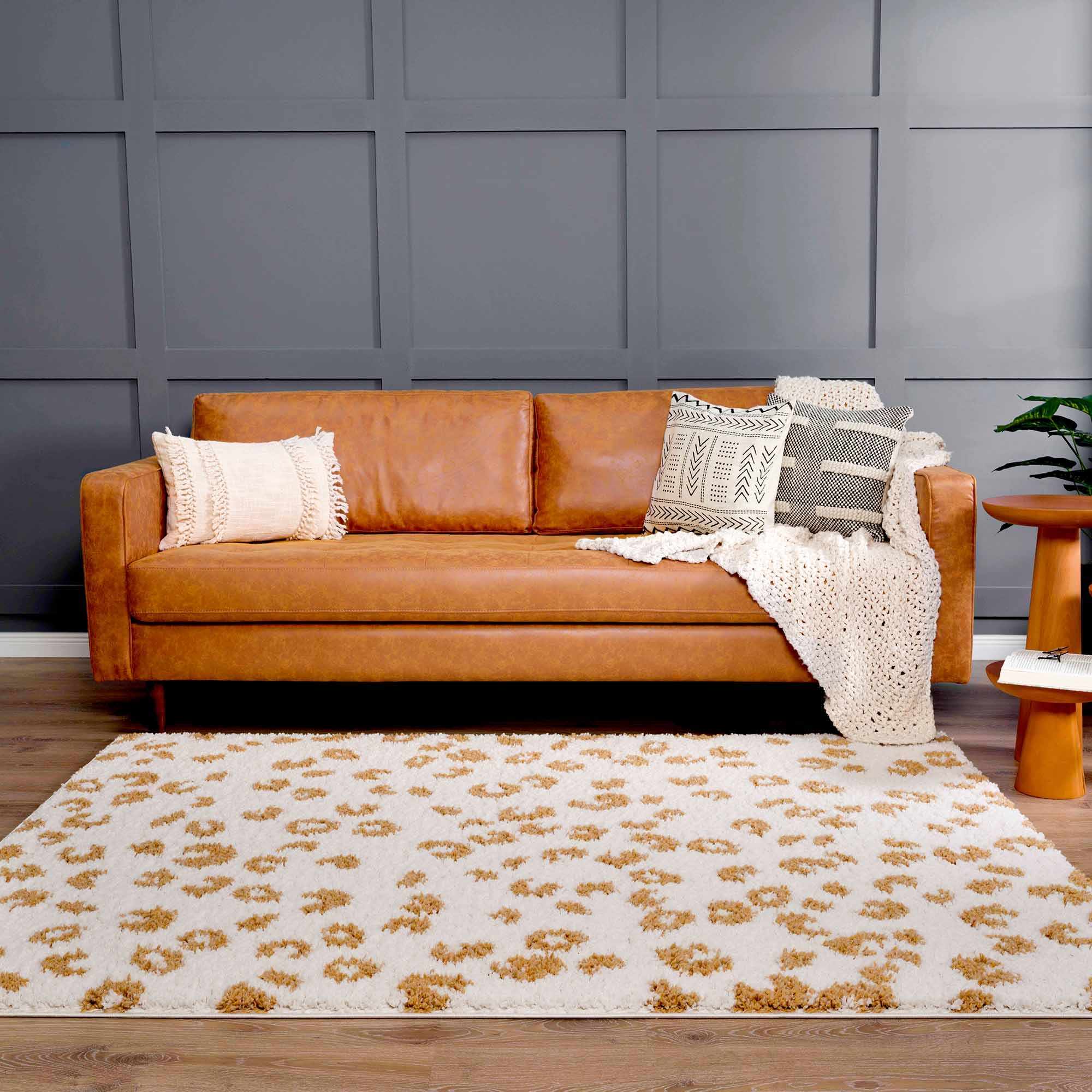 Modern Ivory and Gold Leopard Print Plush Pile Moroccan Style Area Rug - Image 12