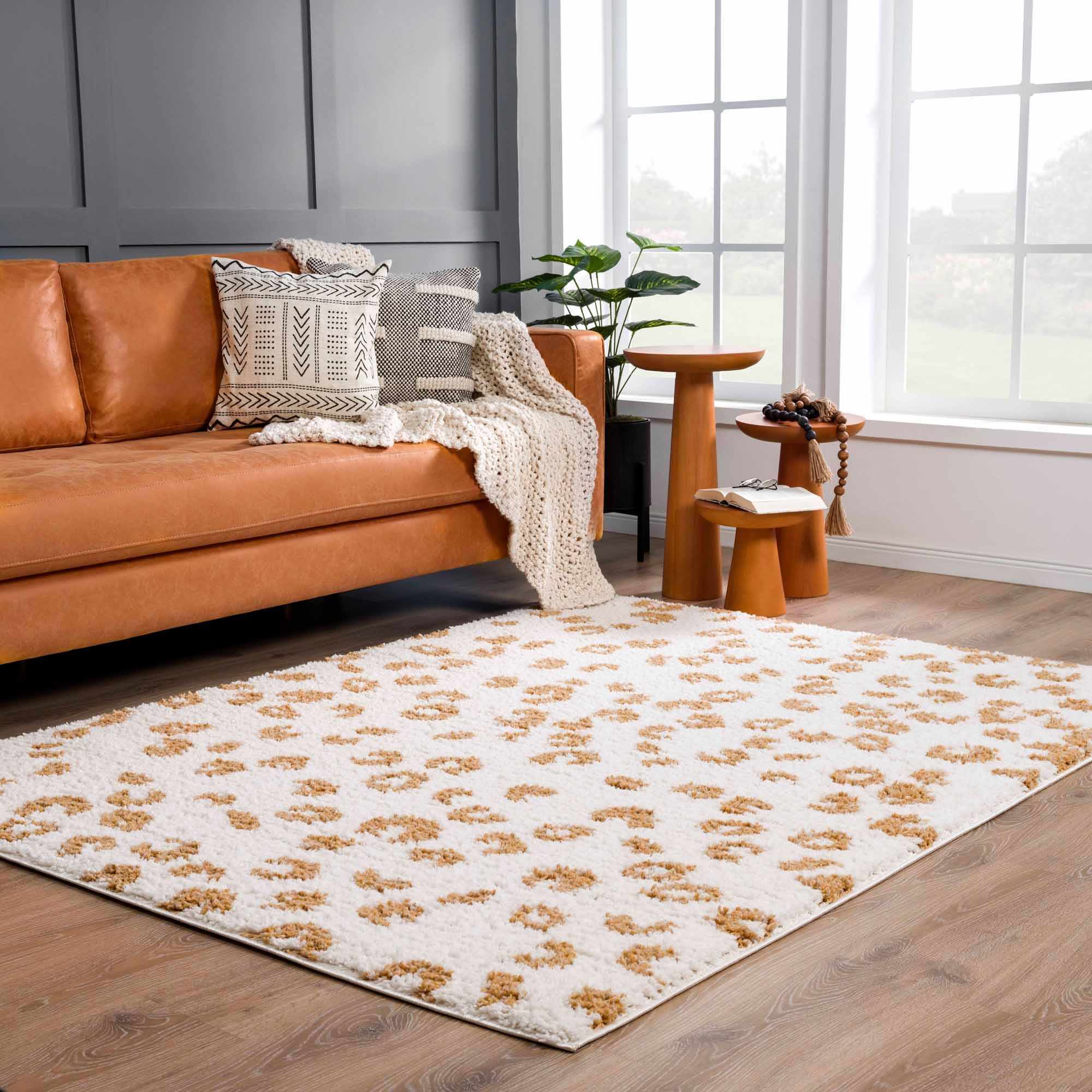 Modern Ivory and Gold Leopard Print Plush Pile Moroccan Style Area Rug - Image 13