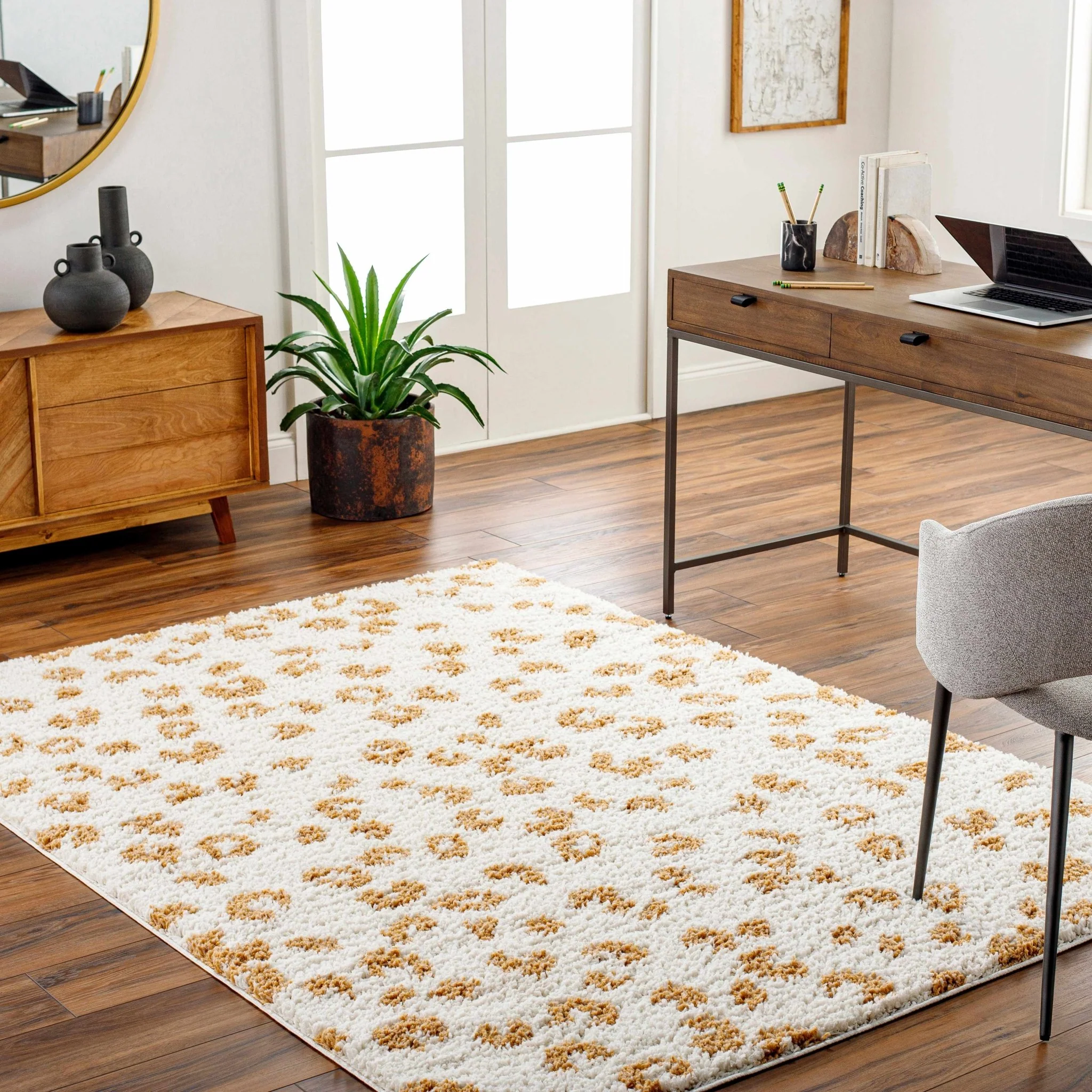 Modern Ivory and Gold Leopard Print Plush Pile Moroccan Style Area Rug - Image 19