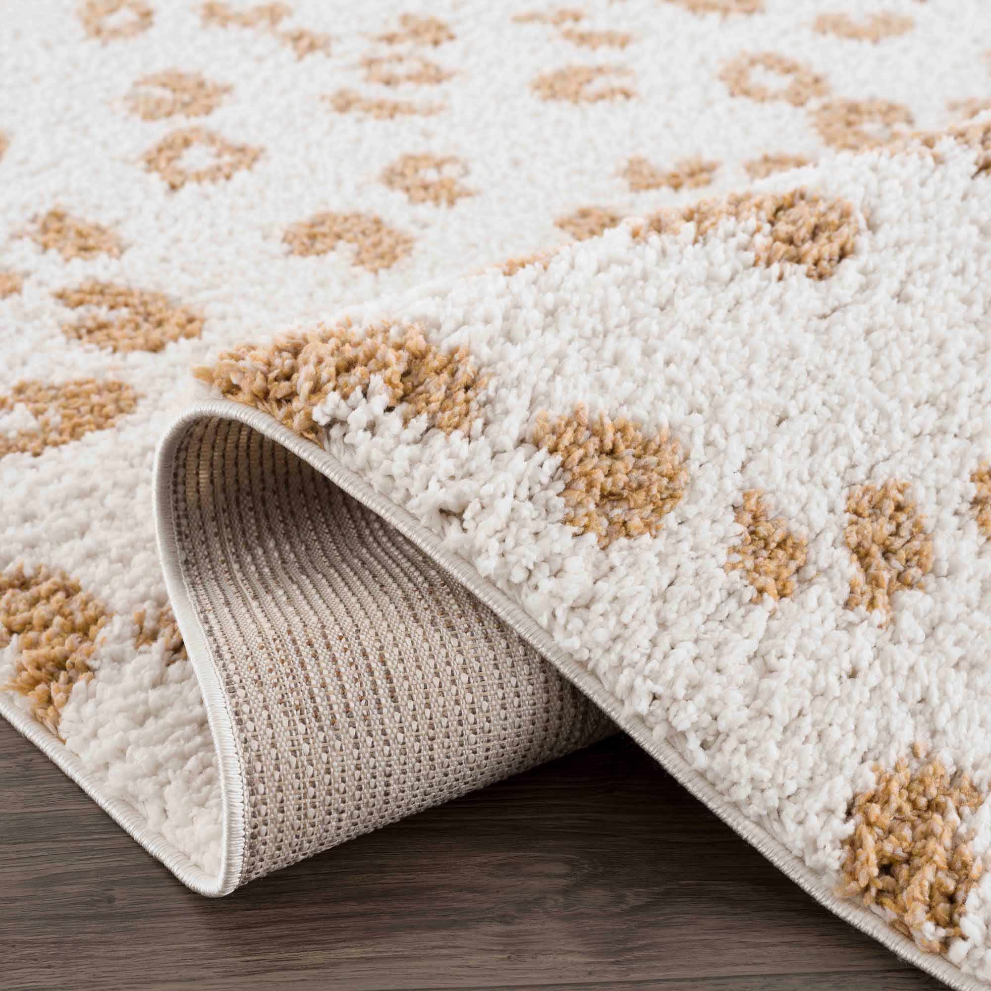 Modern Ivory and Gold Leopard Print Plush Pile Moroccan Style Area Rug - Image 7