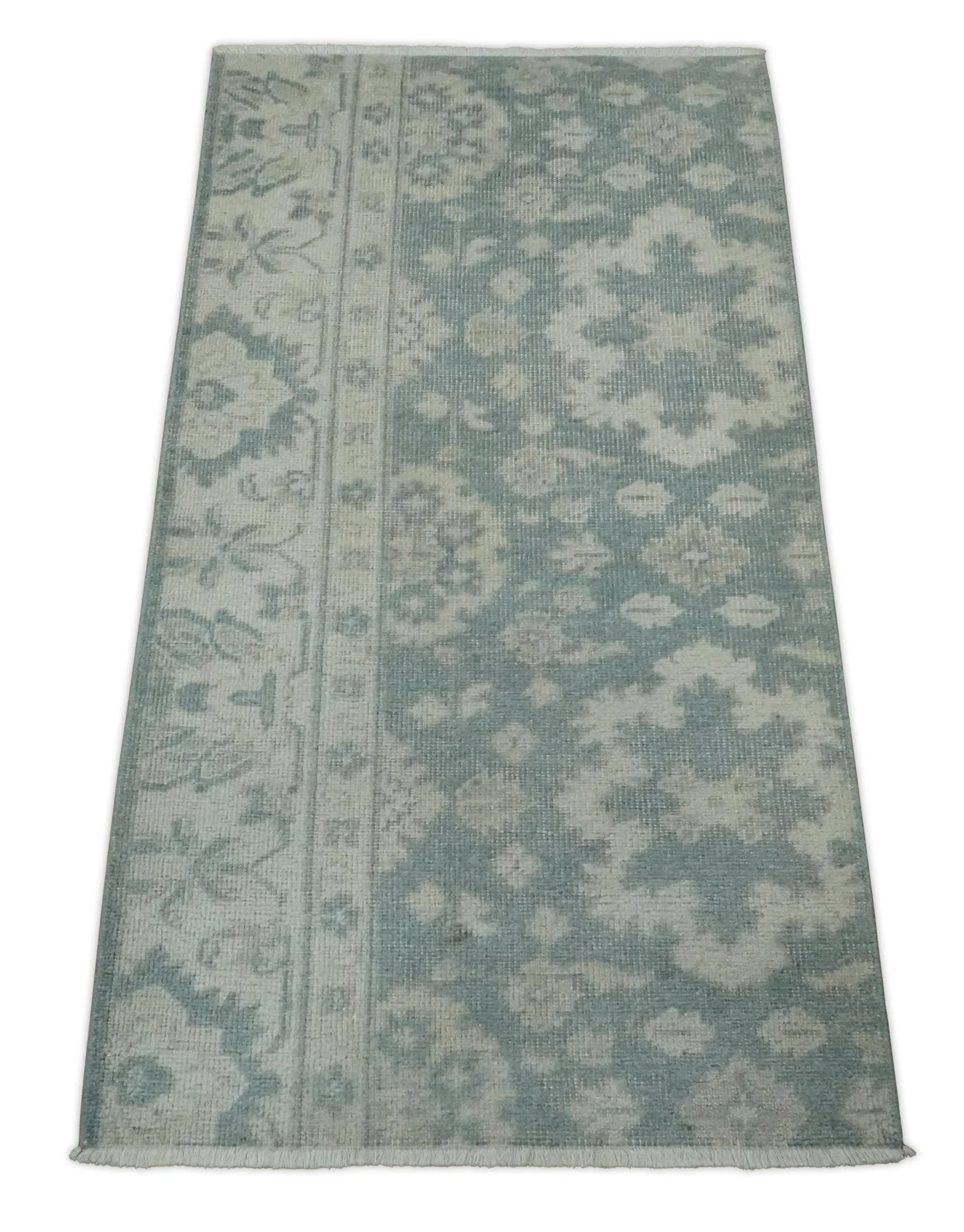Antique Style Ivory and Gray Hand Knotted Traditional Oushak 2x4 wool Bedside Rug - Image 8